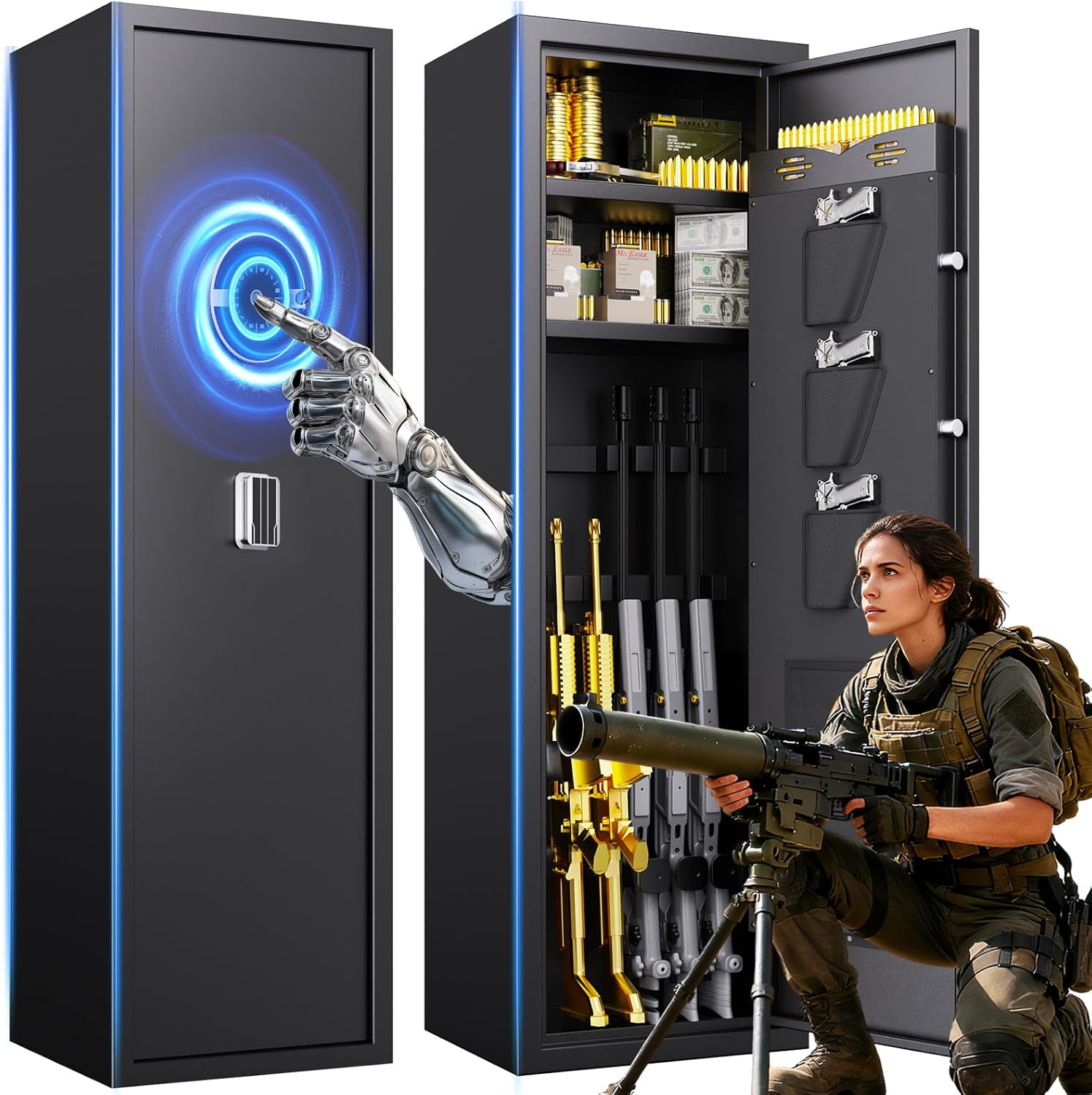 8-10 Gun Safe for Rifles And Pistols,Gun Locker Fingerprint,Gun Safe Biometric,No Assembly,Removable Shelf for Rifles Safes,Gun Cabinet Long With Adjustable Shelf,Led Light, 12"D X 14"W X 57"H