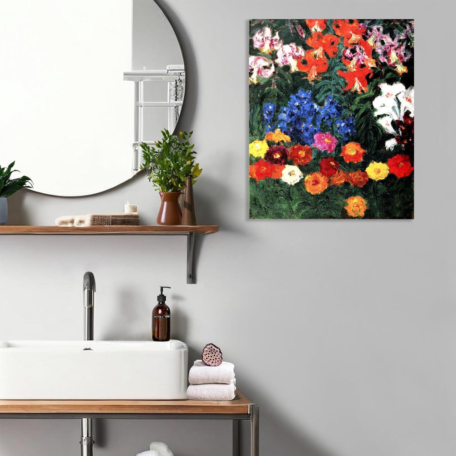 Zinnien und Lilien Poster & kunstdrucke emil nolde Blumen Leinwanddruck Expressionismus Kunst große Wandbilder bilder für wohnzimmer Schlafzimmer 40x30cm Frame