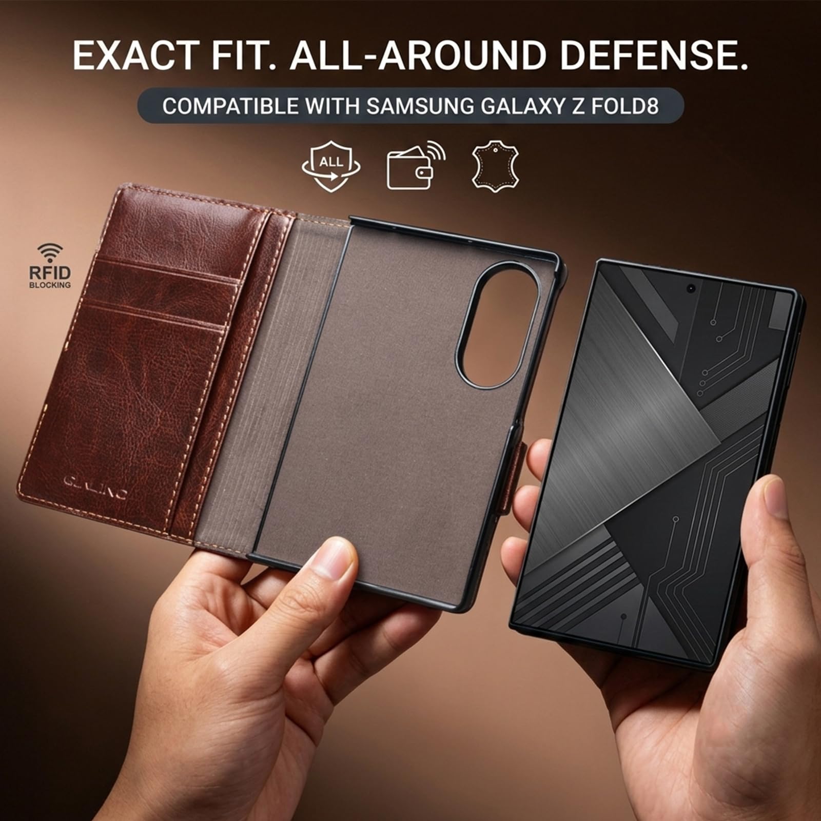 Custodia a portafoglio con cavalletto compatibile con Samsung Galaxy Z Fold 8, in vera pelle, colore nero