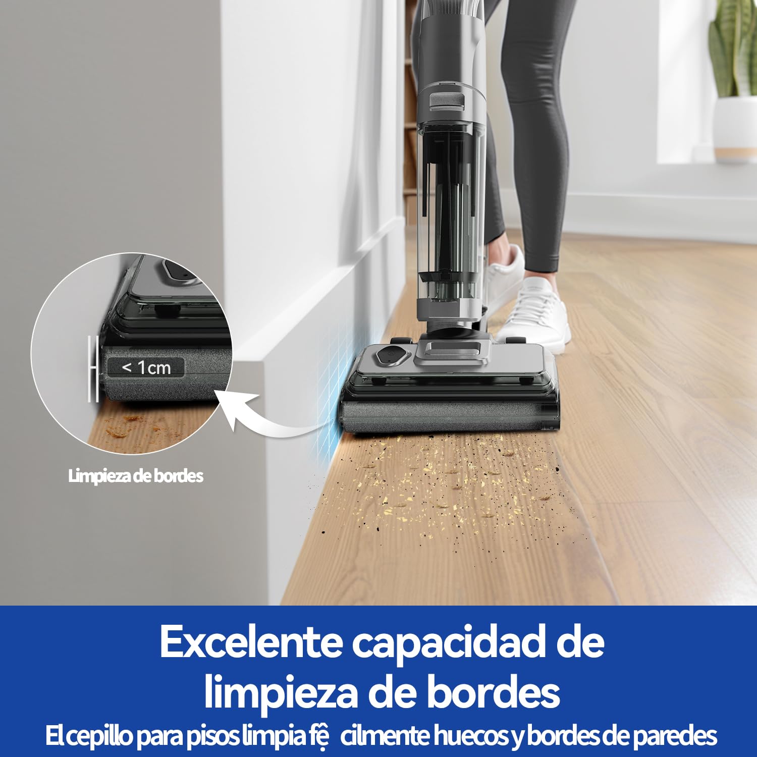 Aspiradora Fregona y Fregona Eléctrica Sin Cable, 45 Min de Autonomía, 17,5KPa de Potente Succión, Fregona Eléctrica Inteligente con Autolimpieza y Auto-Secado