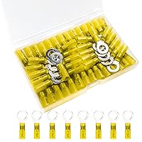 Vista 18 de 50 unidades de conectores termocontraíbles para cables, terminales de anillo impermeables 12-10 AWG, terminales de cable 12-10 AWG #10 para uso