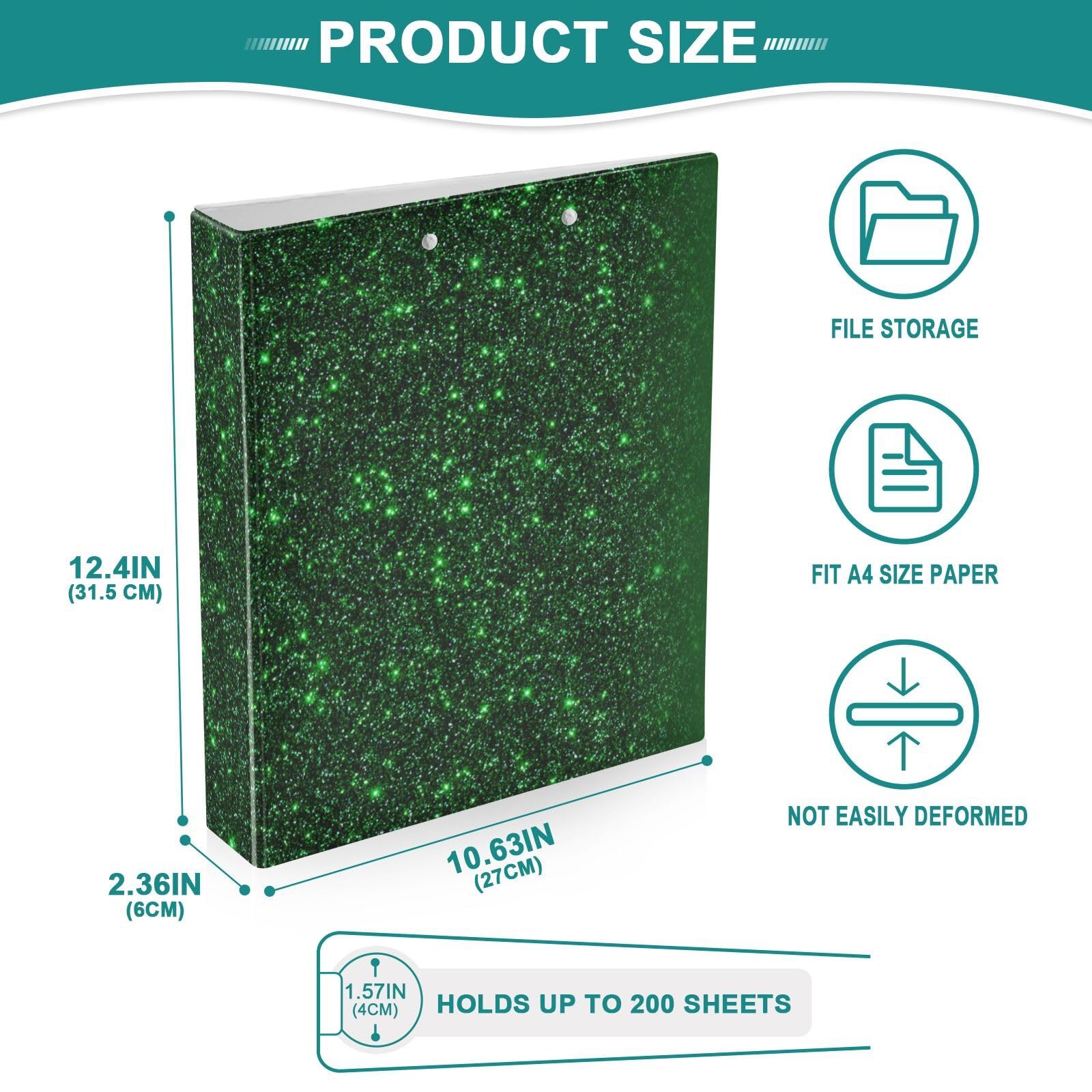 Raccoglitore di materiale scolastico da 1 e mezzo pollice con glitter verdi