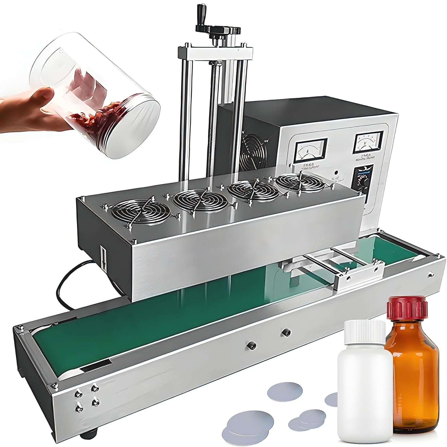 ASerZenith Automatic Aluminum Foil Sealing Machine, Continuous Belt Sealer Electromagnetic Induction For Plastic Glass Bottles 15-300Mm Height,60~130Mm