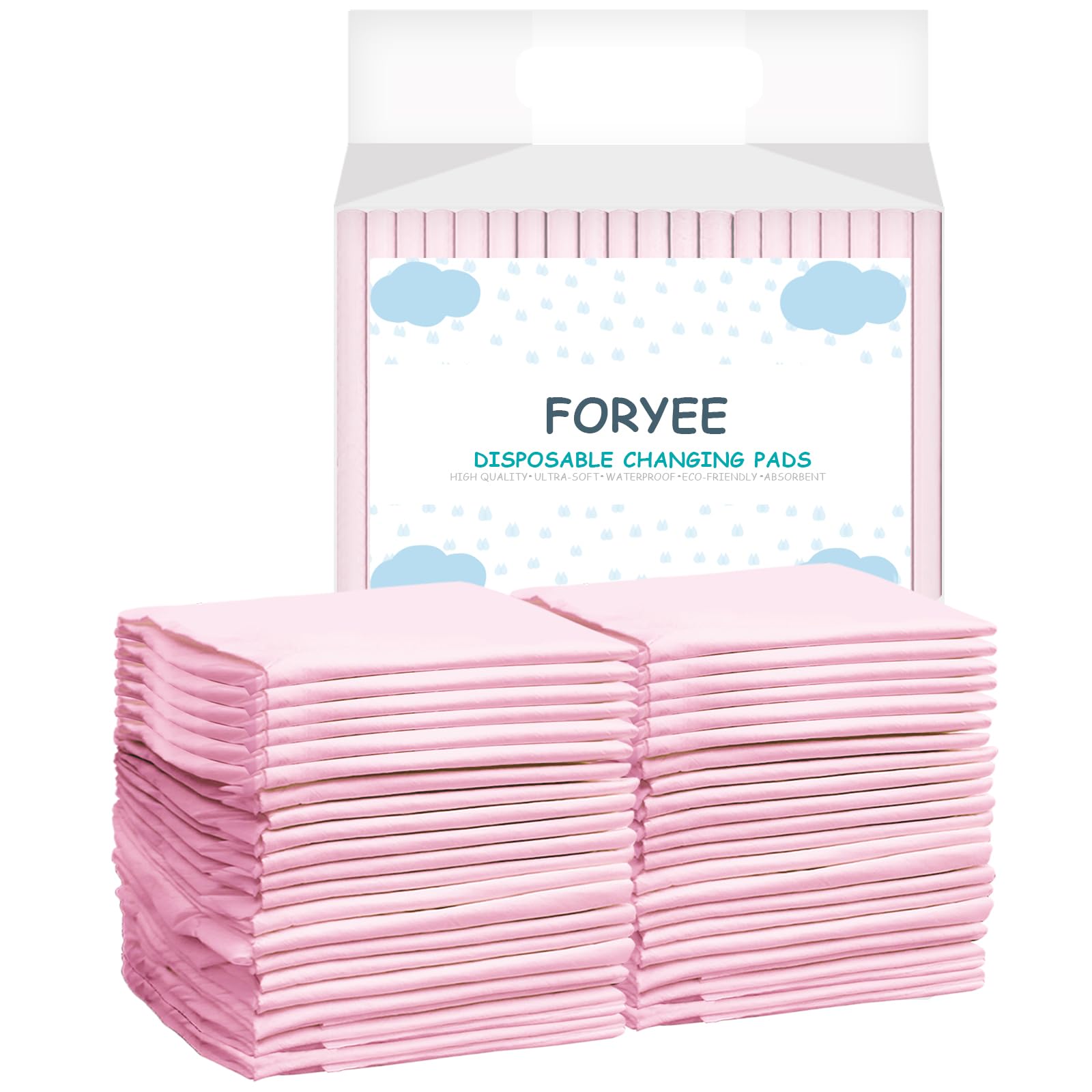 FORYEE Disposable Underpads 17 x 24 Inches (25 Pack) Incontinence Bed Pads Heavy Absorbent Soft Non-Woven Fabric Breathable - Pink