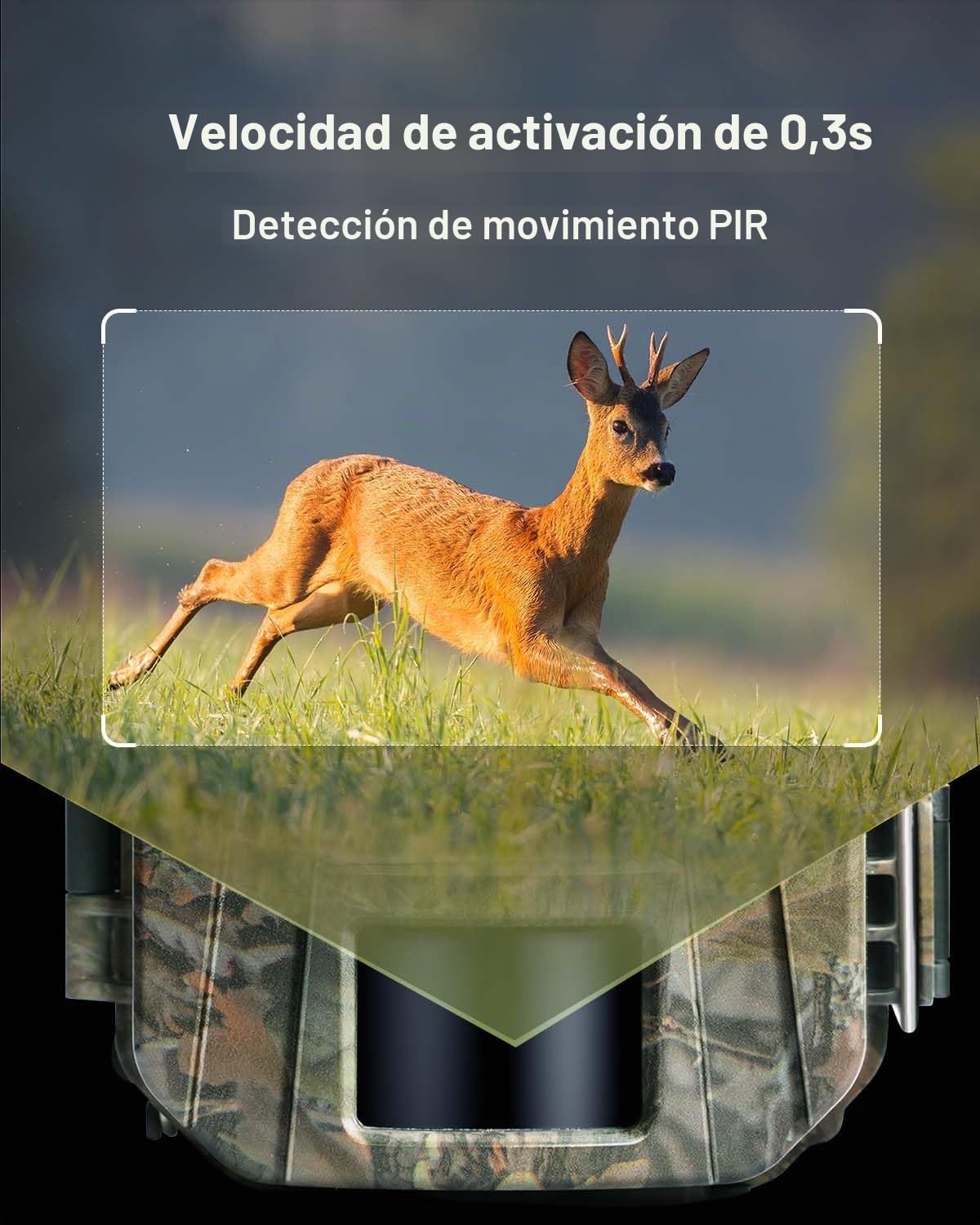 WOLFANG Cámara de Caza, Camara Fototrampeo 48MP 4K HD, Nocturna 940 NM LED IR Sin Brillo con 0,3s Activación, Cámara Caza Impermeable IP66 para Vida Silvestre y Monitoreo de Seguridad WT01