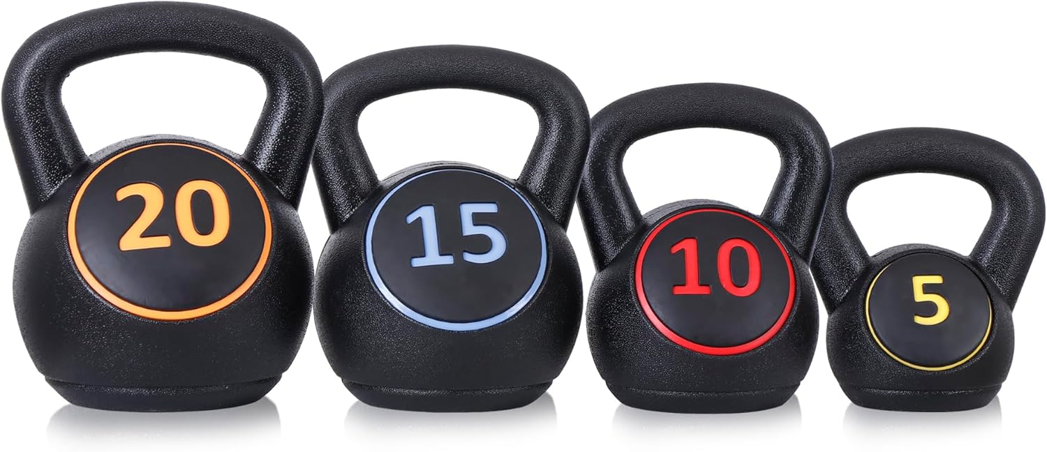 LEMY 3/4-Piece Kettlebell Strength Training Set, Fitness Equipment Exercise Wide Grip Kettlebells, Full Body Workout, Core Training for Home, Gym
