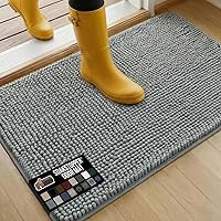 Gorilla Grip SoakStopper Dog Door Mat 36x24 - Absorbent Machine Washable Chenille Rug Traps Mud Dirt Moisture from Paws & Boots, Quick Dry Entryway Mat, Grey