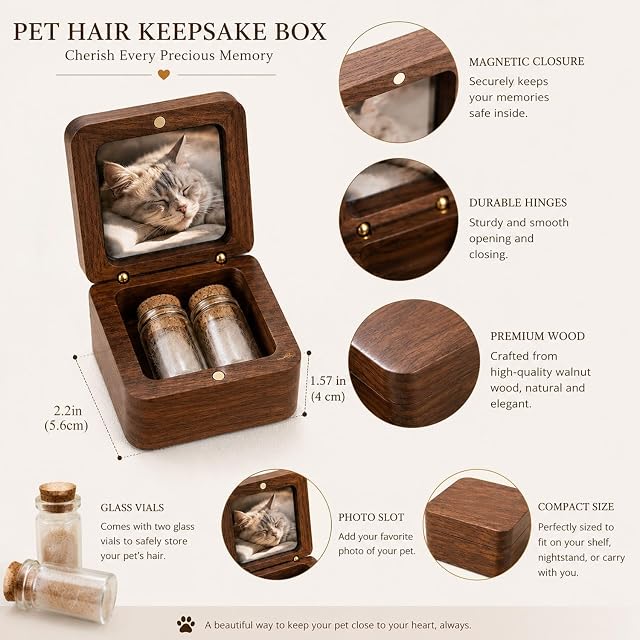 Foto 6 de 7 de HERSTL Recuerdo Personalizado con Pelo De Mascota Grabado, Caja Conmemorativa De Nogal Hecha A Mano