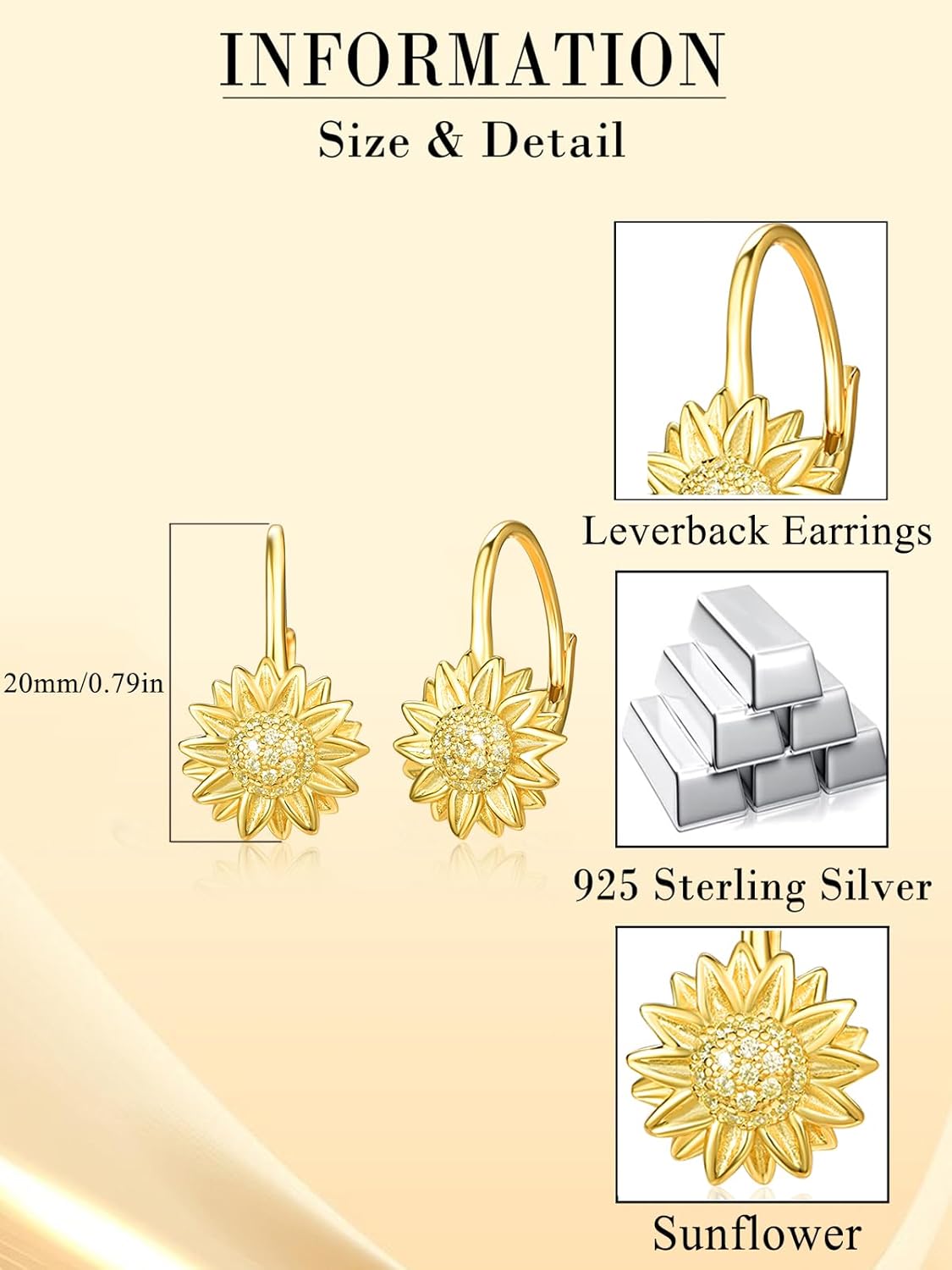 Dreamboat Sunflower/Daisy/Tree of Life Leverback Earrings for Women 925 Sterling Silver Hypoallergenic Dangle Drop Hoop Earring Anniversary Christmas Birthday Jewelry Gifts - Image 6