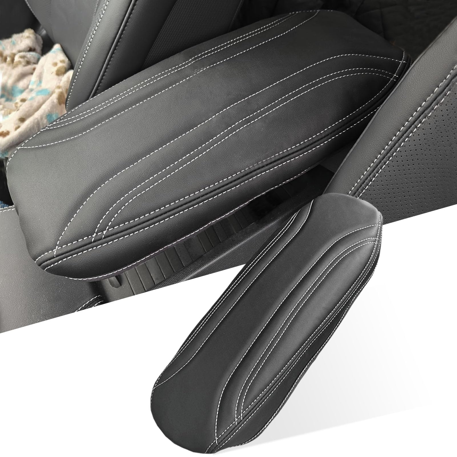 ANMOSVO Center Console Cover for Mustang Mach E - Soft Leather Armrest Pads Protector for 2021 2022 2023 2024 2025 Ford Mustang Mach E Interior