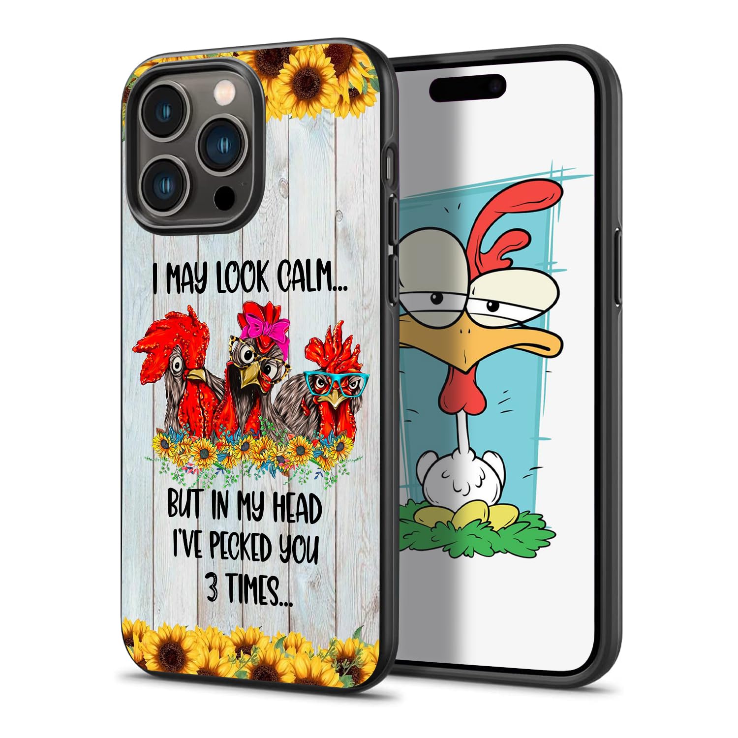Funny Chicken I May Look Calm Sunflower Farm Chicken Lovers Gifts Phone Cover for iPhone 17 16 15 14 13 12 11 Pro Max|Galaxy S26 S25 S24 S23 S22 S21