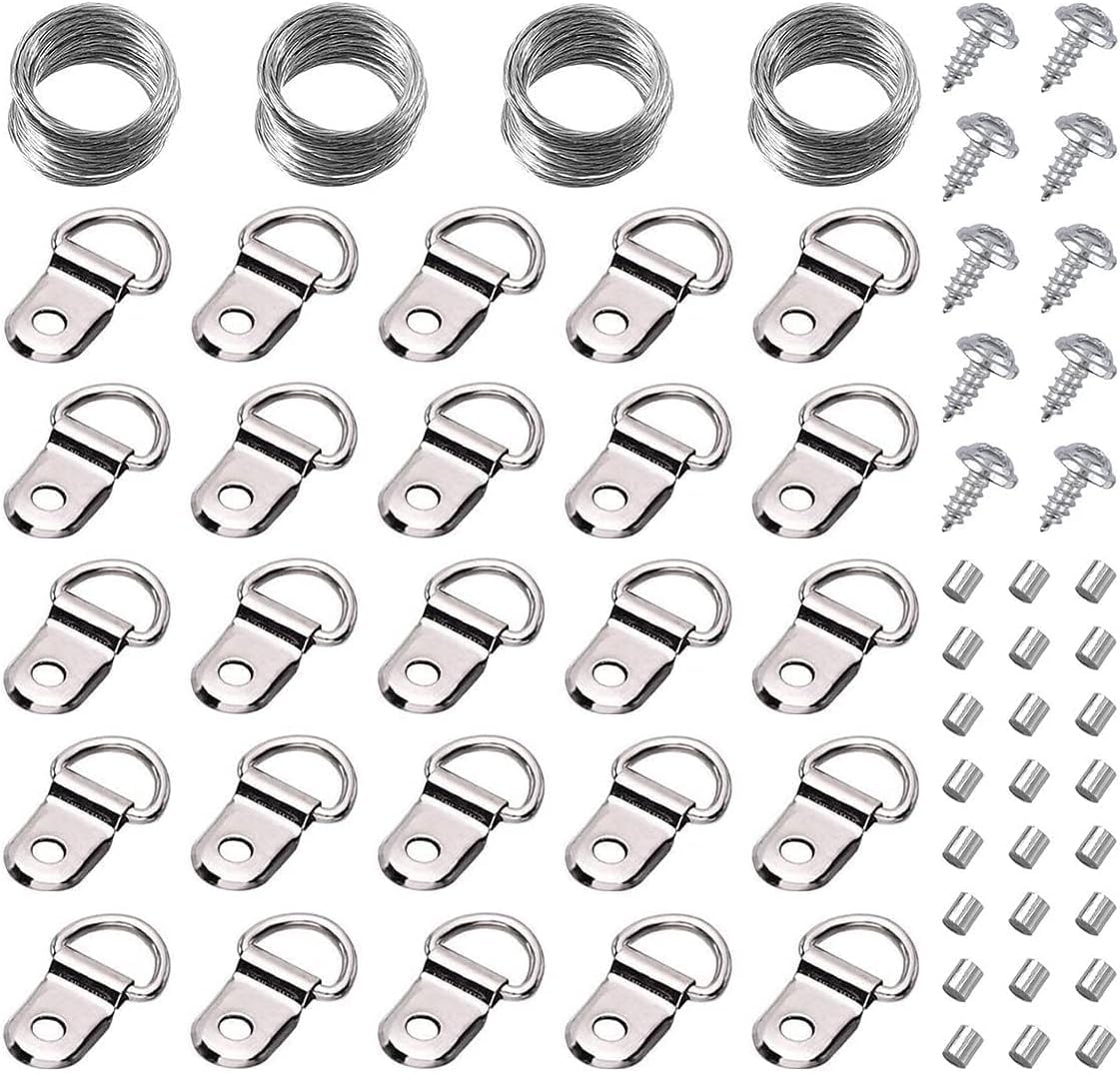 100pcs Picture Hanging kit, Picture Hanging Hardware with Wire Picture Hanging Kit, Wall Hooks for Hanging Pictures with Wire, Screw, D Ring, Loop Sleeves for Picture Frame, Mirror, Art