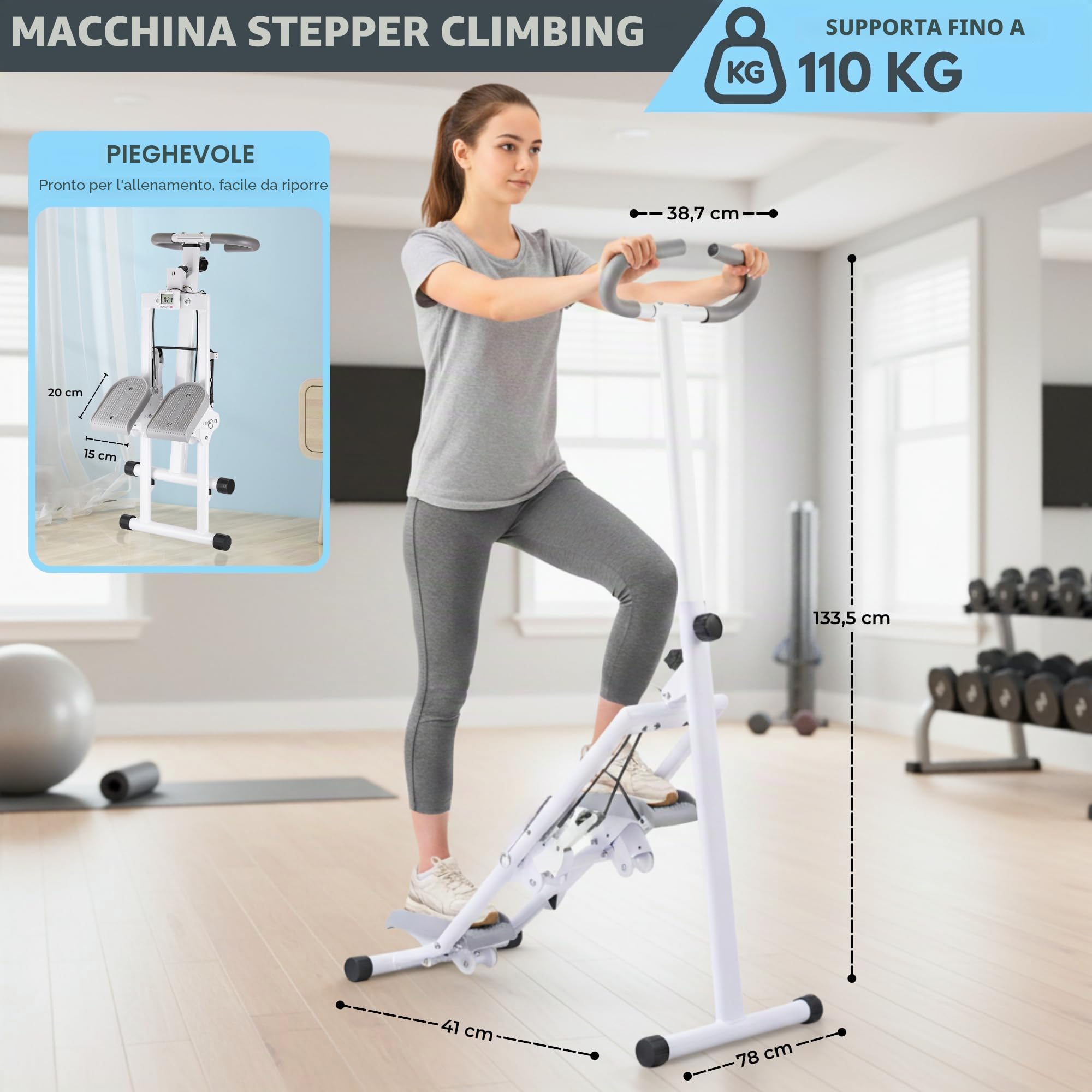 Stepper Fitness. Scale Pieghevoli per Salire, Gradini per Allenamento con Manubri e Pedali. Display LCD e Resistenza Regolabile per Esercizi Cardio a Casa.