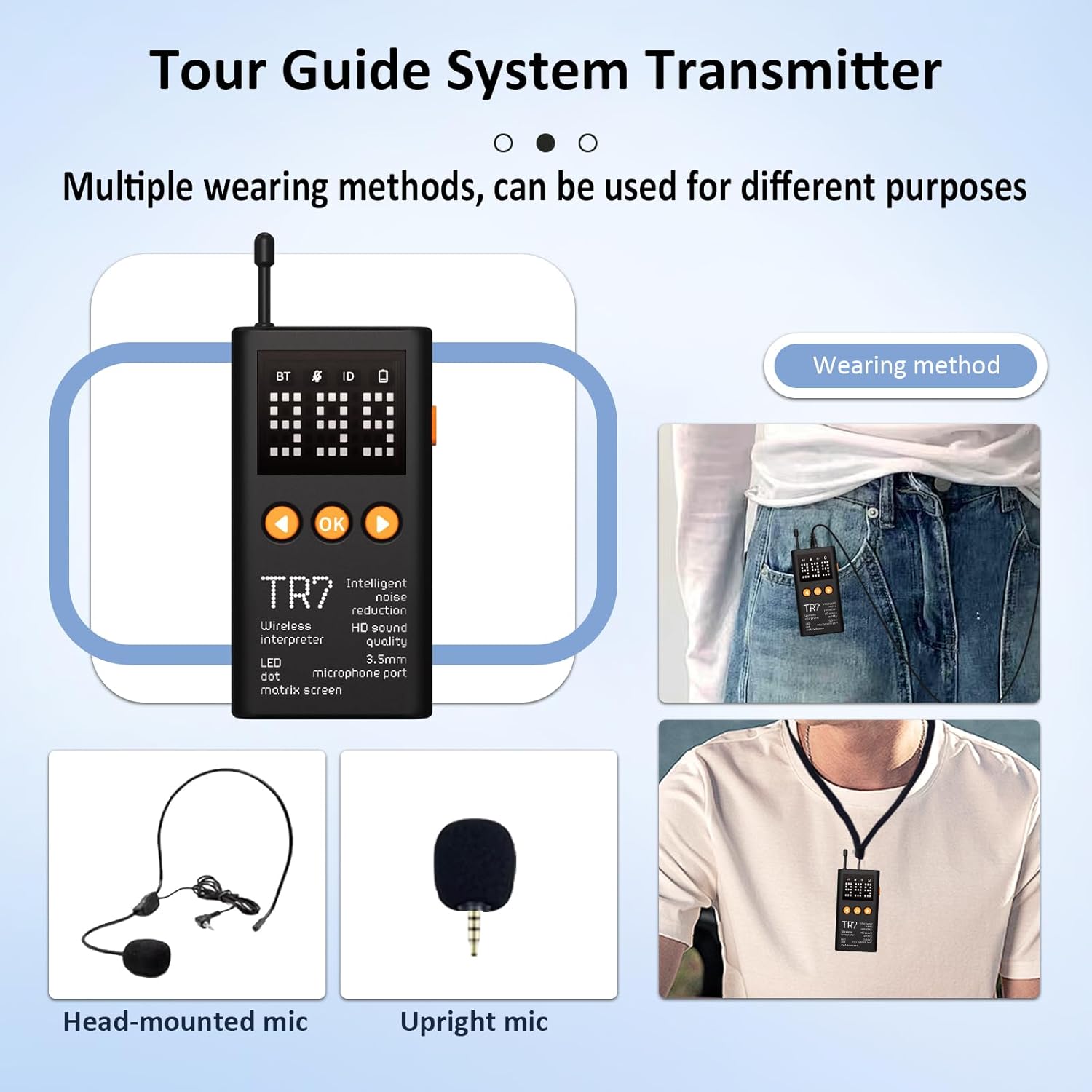 Wireless Tour Guide System, Tour Guide Microphone and Speaker, Tour Guide Headsets 1 Transmitter 10 Receivers, 200m/656ft Long Range, Tour Guide Speaker for Factory School Church Museum - Image 6