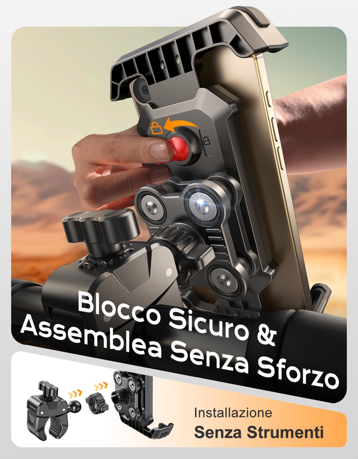 CIRYCASE Porta Cellulare Moto, 2026 Aggiorna Antivibrazione Porta Cellulare Bici Stabile, [360° Rotabile & Blocco Rapido] Manubrio Supporto Telefono Moto, Cavalletti per Bicicletta Telefoni 4.7-6.8''