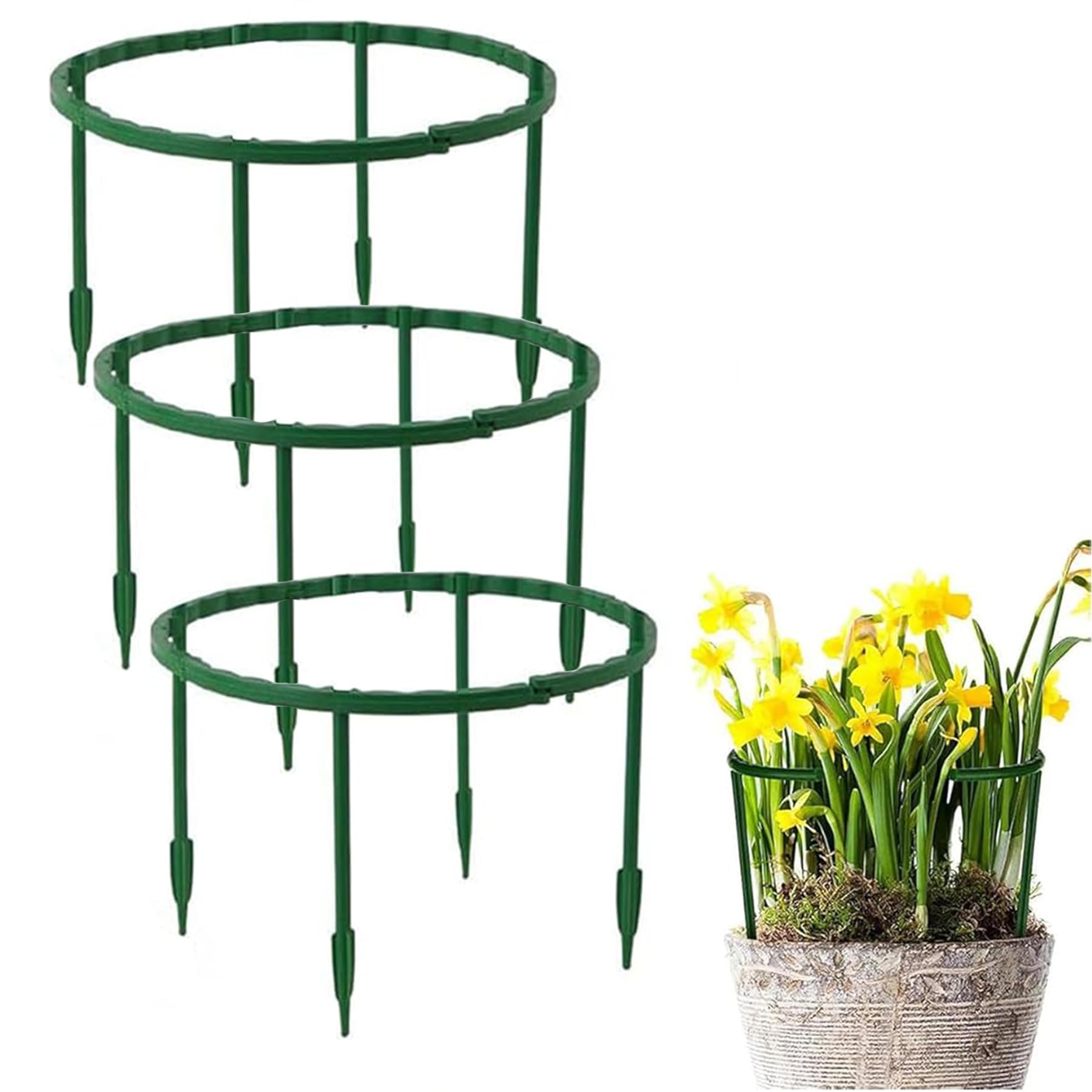 Photo 1 of 12 Pieces Plant Support Plant Stakes Plastic Cage Holder Small Plant Support Ring for Potted Plants, Stackable 3 Tier Garden Flower Support, Indoor and Outdoor Plants, 5.5" Wide x 5.5" High