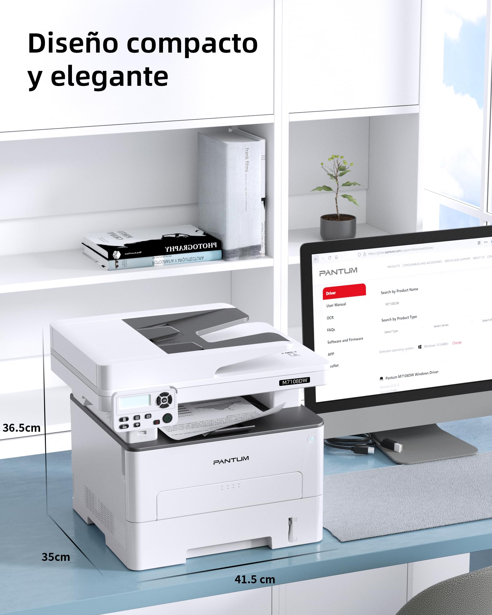 PANTUM M7108DW Impresora Multifunción Láser, 33ppm Impresión Automática a Doble Cara, impresión/Copia/escaneado, Blanco y Negro(A4, Wi-Fi Direct, Bluetooth, USB, AirPrint, Mopria)