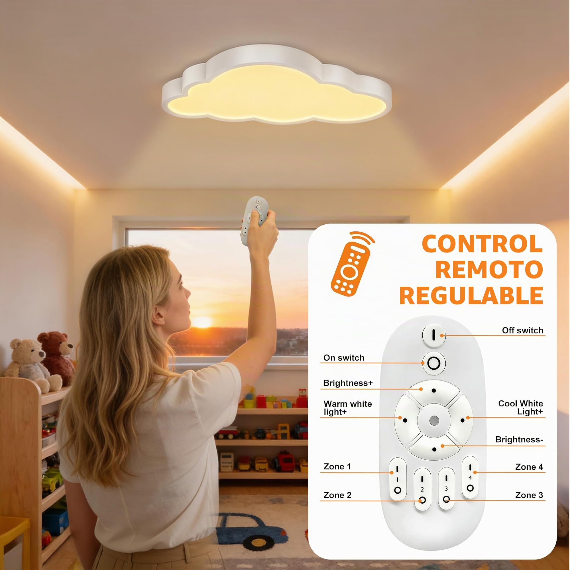 UISERBT 48W LED luz de Techo Nubes luz de Techo Regulable con Lámpara de Control Remoto Nursery Cloud Nursery Lámpara Moderna Para Dormitorio Infantil