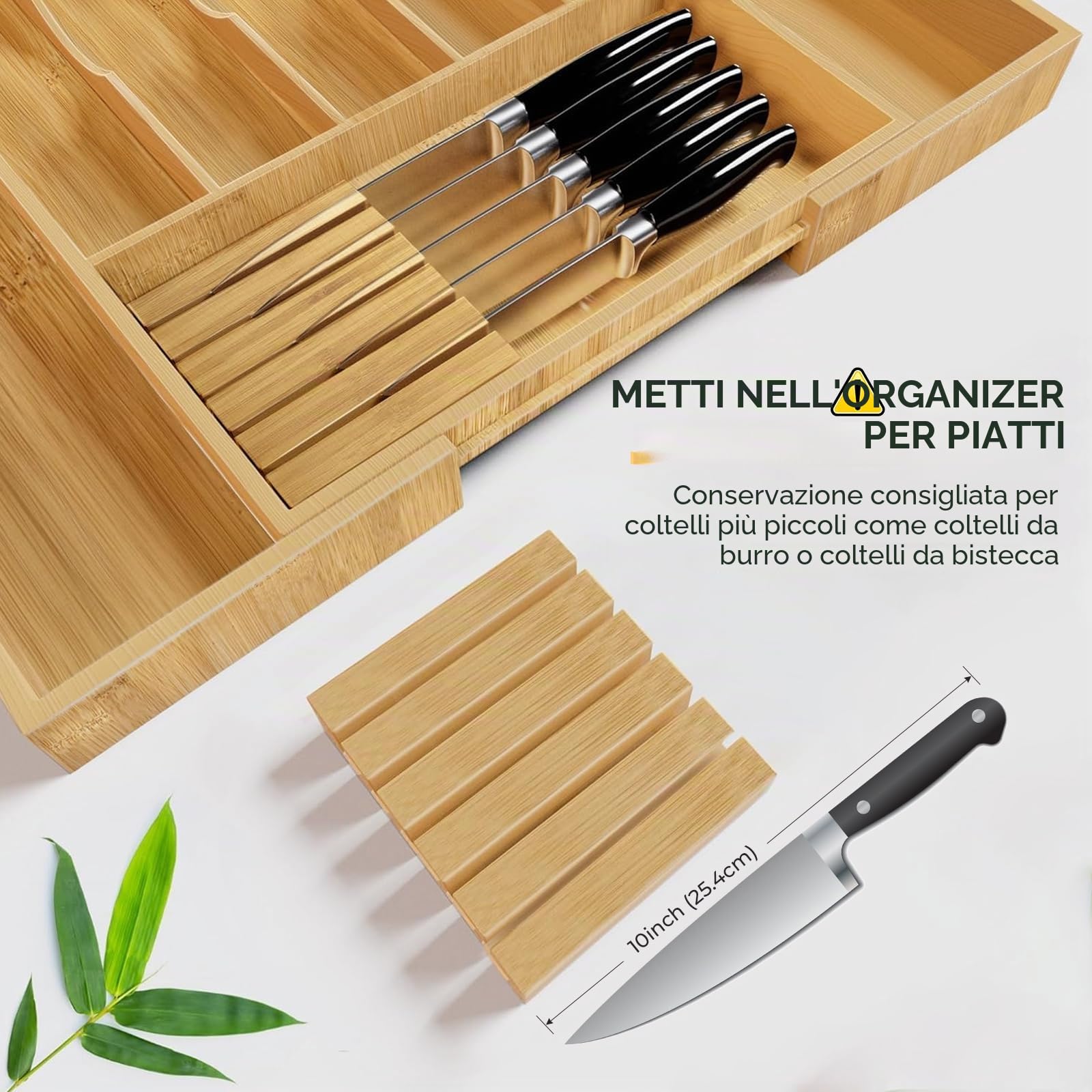 2 Pezzi Porta Coltelli da Cassetto, Bambù Portacoltelli da Cassetto Ceppo Coltelli da Bistecca, Portacoltelli Piccolo Adatto per L'organizer del Cassetto della Cucina