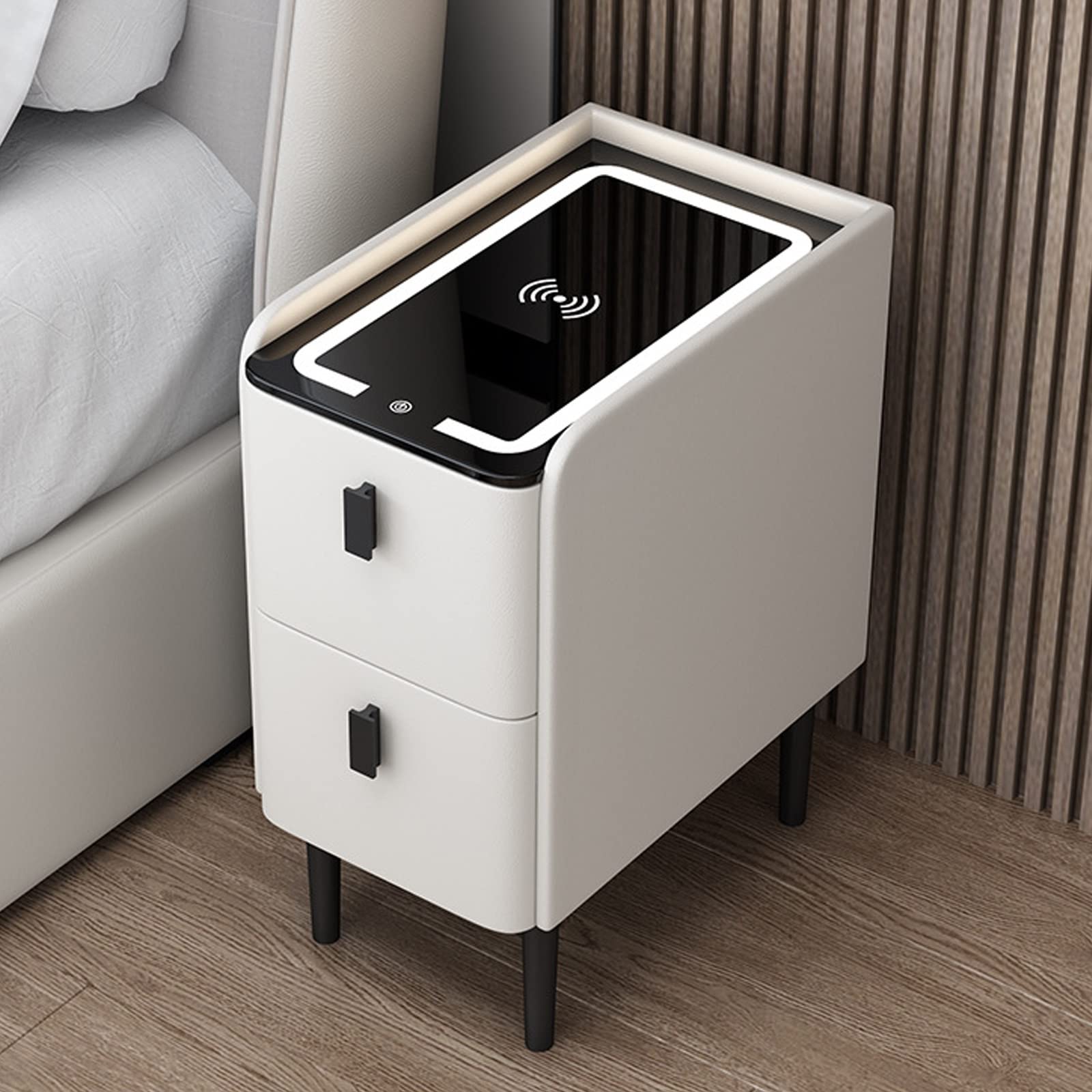 Tavolo da Comodino Intelligente con cassetto di stoccaggio, Comodino Stretto a LED Intelligente