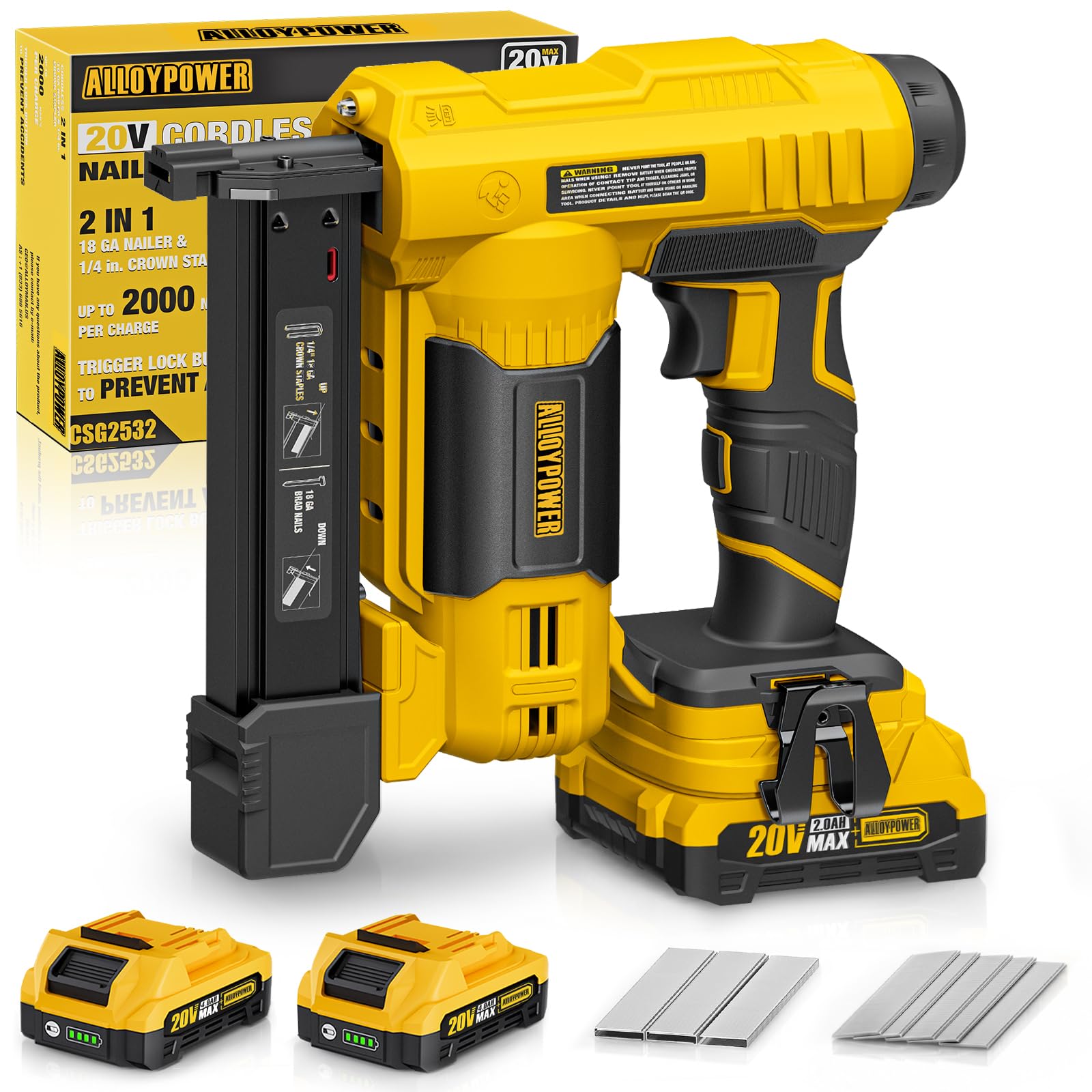 20V Cordless Brad Nailer,18GA Nail Gun with 2 * 2.0AH Batteries &amp; Charger