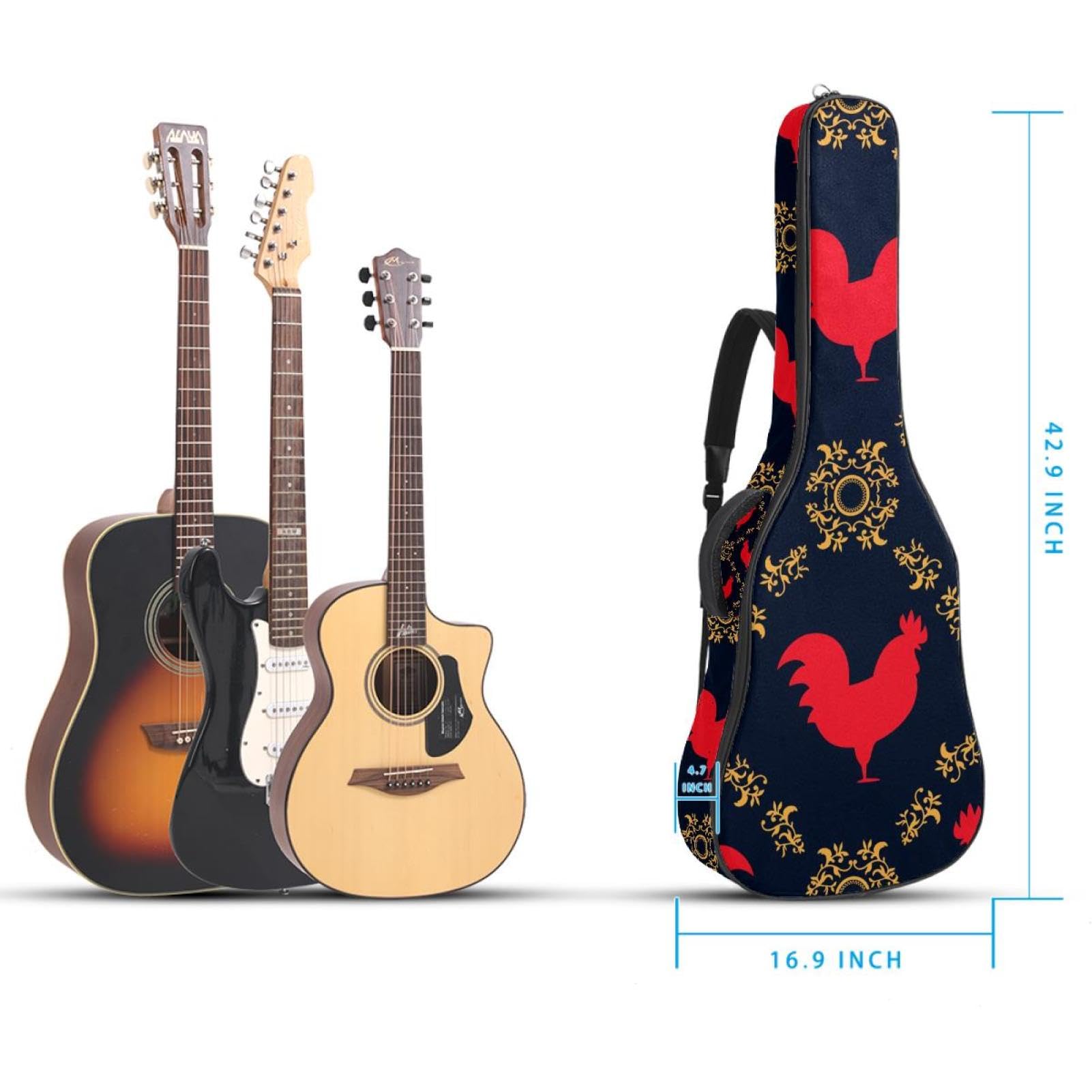 Torba na gitarę akustyczną wodoodporny plecak na gitarę grubo miękko wyściełany kogut klasyczna obudowa na gitarę, wielobarwny, 42.9x16.9x4.7 in, Organizer do torby