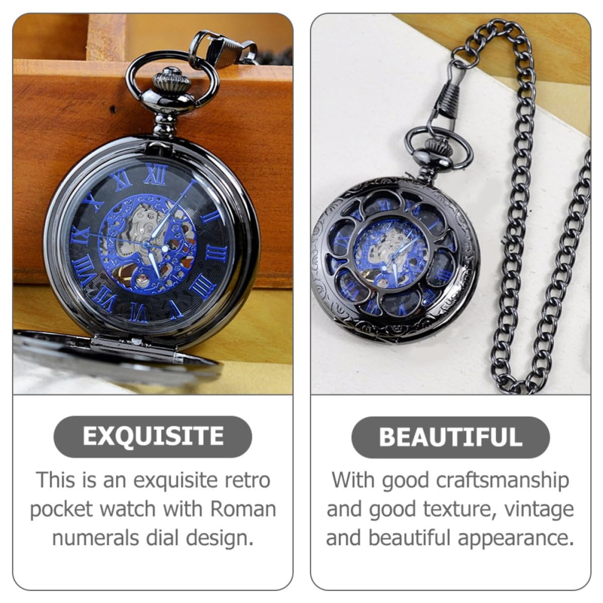 INOOMP Reloj de Bolsillo Mecánico Retro Números Romanos y Estructura Resistente, Diseño Vintage Portátil para Uso Diario