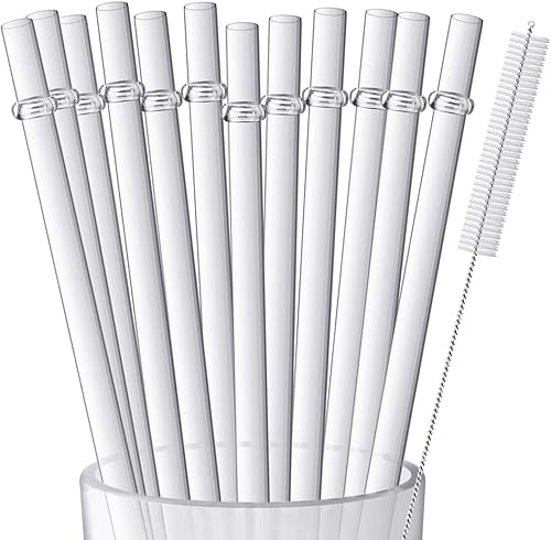 12 popotes de plástico transparente reutilizables de 10 pulgadas para tazas altas, vasos y tarros de masón, popote irrompible sin BPA con 1 cepillo