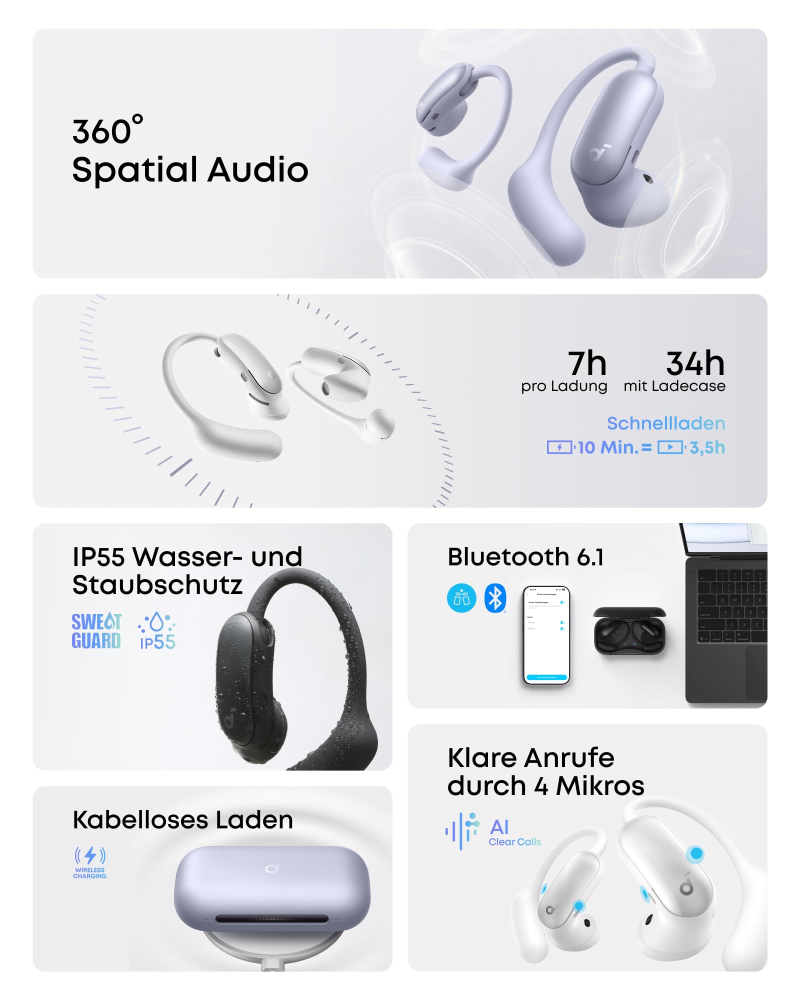 soundcore AeroFit 2 Pro by Anker Open-Ear Kopfhörer ANC 3.0 Bluetooth 6.1 Hi-Res LDAC IP55 34h