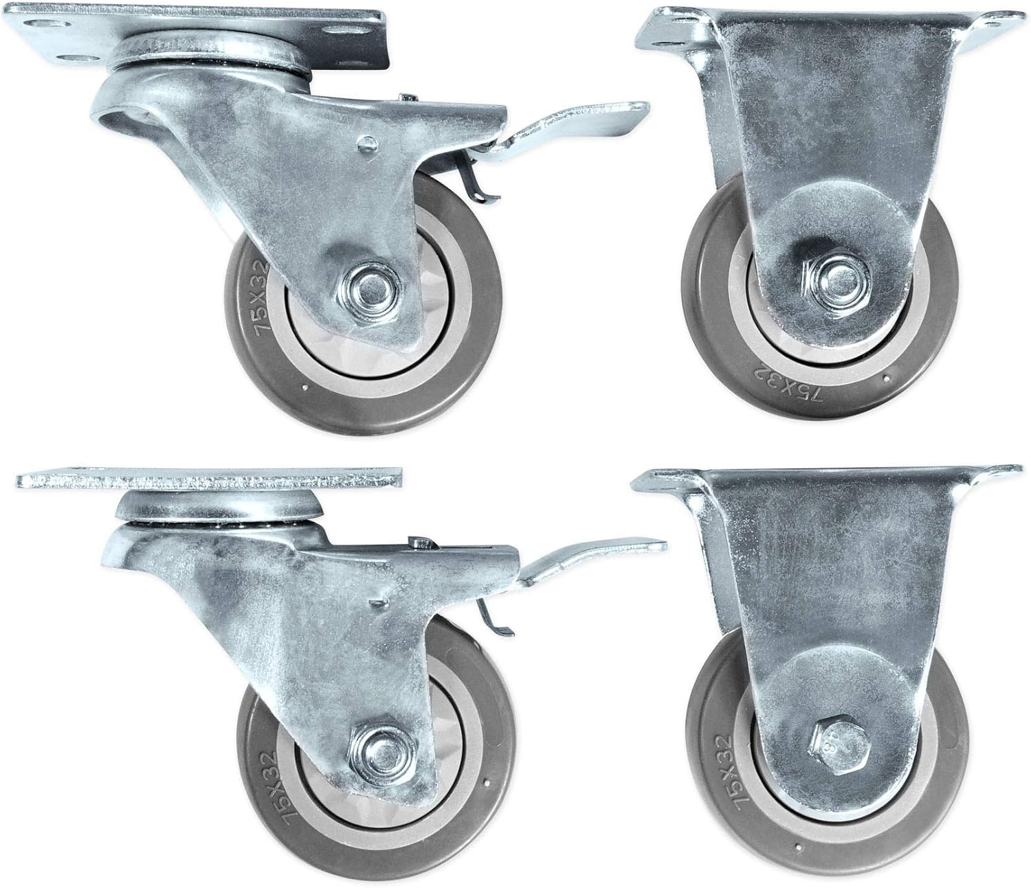 Rockville WH4 3" 350lb Capacity Steel Caster Wheels, Locking+Swivel, Zinc-Plated, Vibration-Resistant, Easy-Install, for PA DJ Speakers and Subwoofers