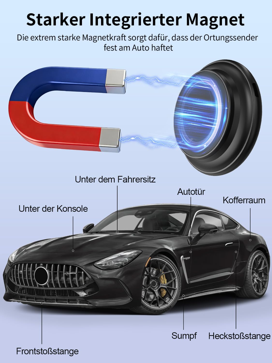 GPS Tracker Auto Ohne ABO, Magnetischer GPS-Tracker für Fahrzeuge Kompatibel mit iOS und Android, IP67 Wasserdicht, Globale Abdeckung Verstecktes Auto Ortungsgerät, für Autos,Motorräder,Fahrräder