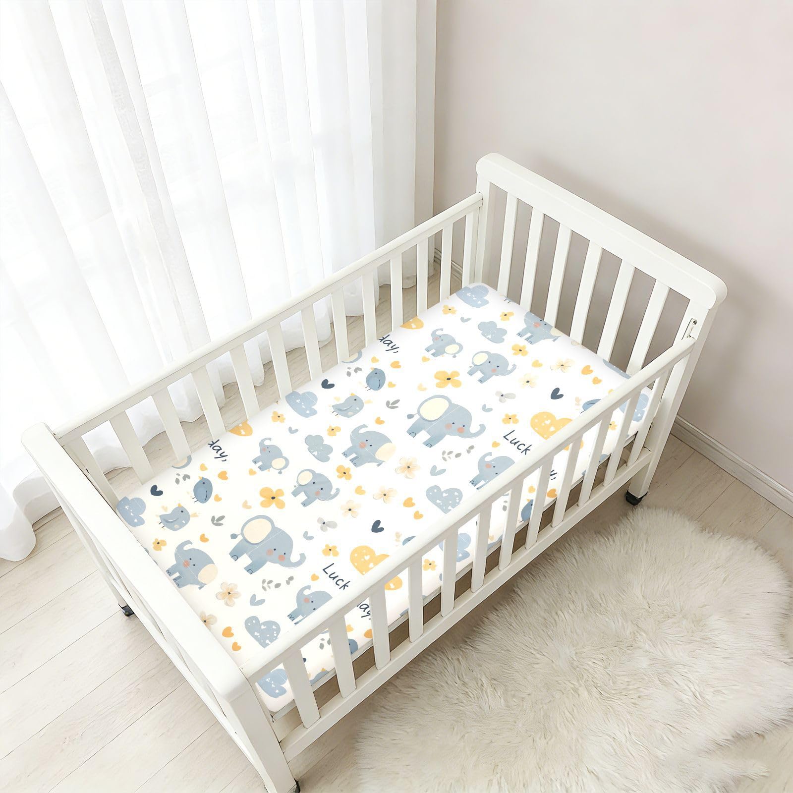 Babybettlaken für Jungen und Mädchen, Motiv: blaue Elefanten, Cartoon-Motiv, Baumwolle, bequem, atmungsaktiv, Kleinkind-Bettlaken für Kinderzimmer, Dekoration, 1 Stück