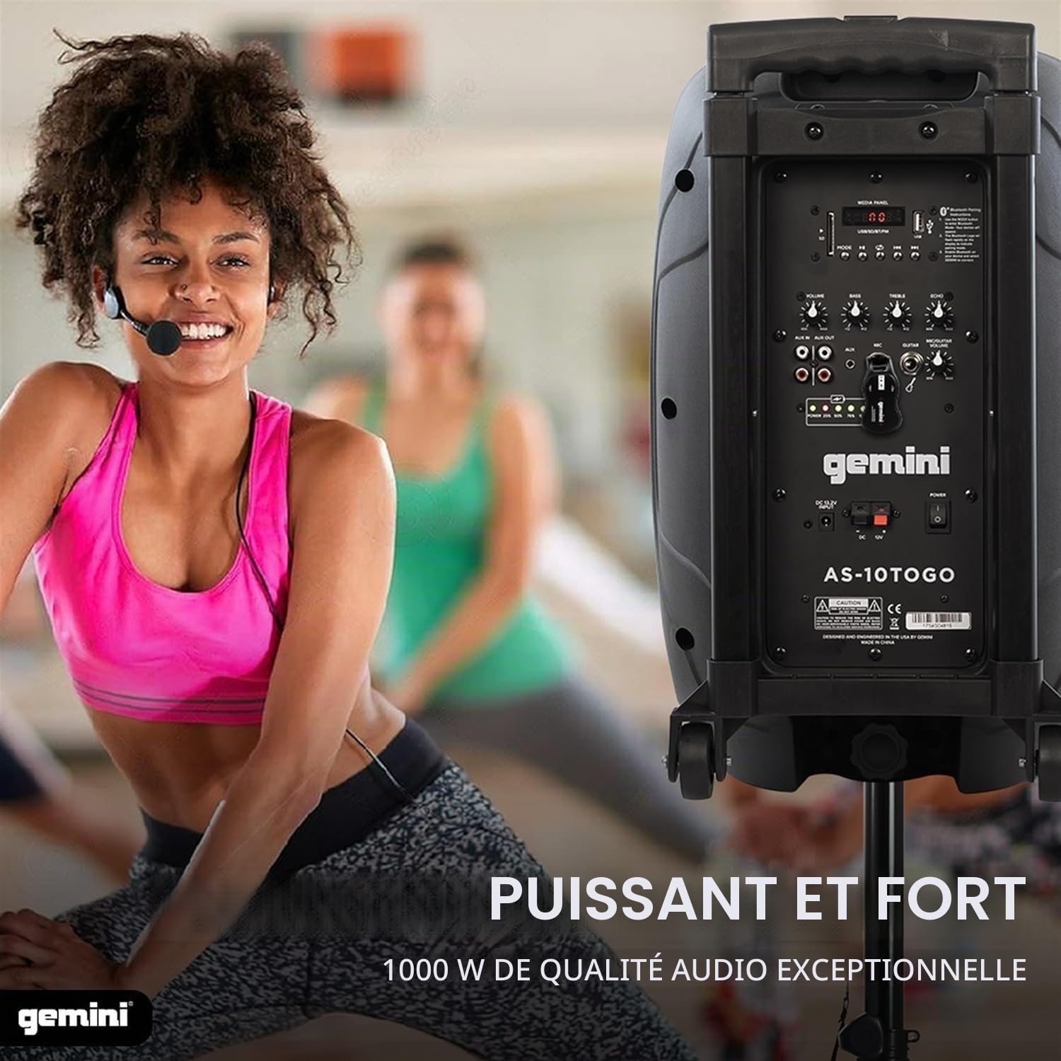 Enceinte Active Gemini AS 10 Togo sur Batterie Micro Filaire - 1000 Watts USB/BT/AUX/SD