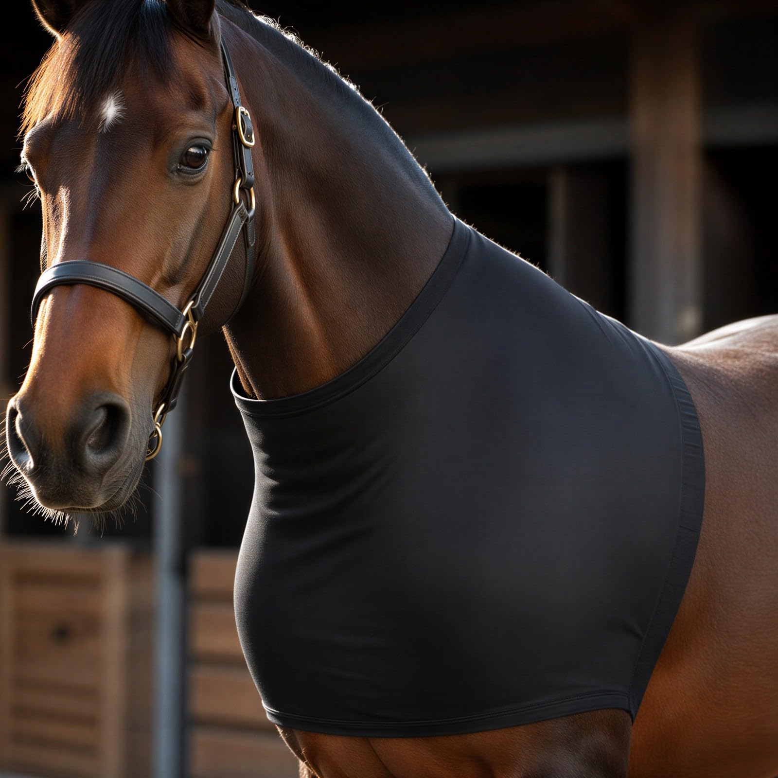 Protezione per collo e spalle per cavallo, protezione elastica contro l'attrito, in morbido spandex, per comfort e sensazione sotto le coperte, nero