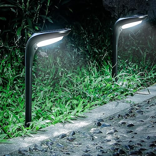 OSORD Luces solares para caminos, paquete de 4 luces solares para exteriores, brillantes, de alto lúmenes, impermeables, con 2 modos de color, luces