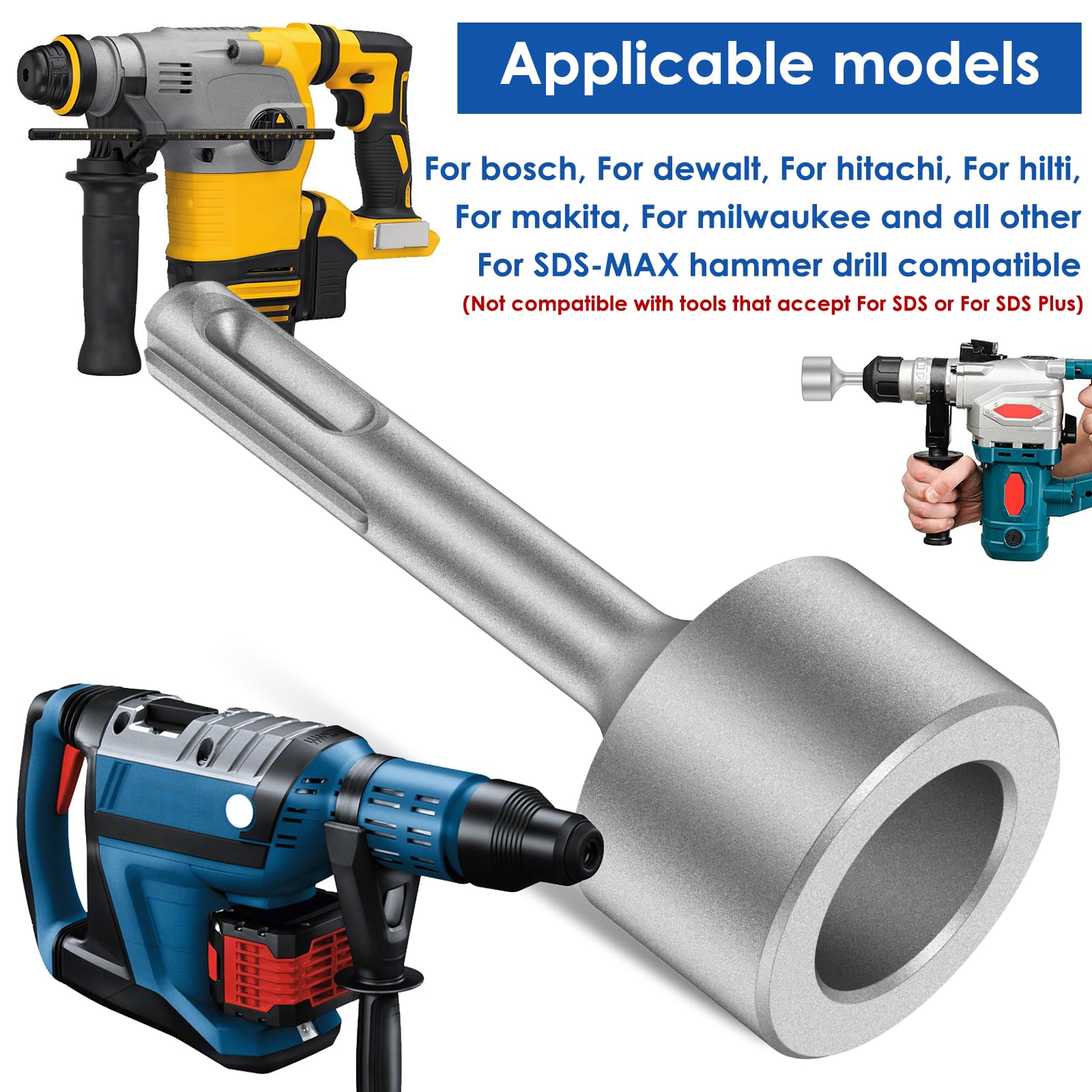 Ihvewuo SDS Plus Ground Rod Driver for All SDS Plus Hammer Drills Steel Drill Bit, Heavy Duty SDS Plus Ground Rod Bits Driver Socket for Rotary Hammer Drill(21 mm,Silver)