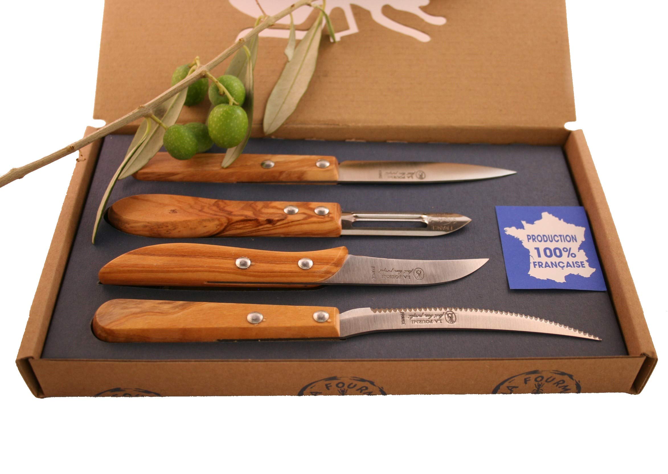 Coffret cheftaine 4 pièces en bois d'olivier : l'excellence artisanale pour votre cuisine