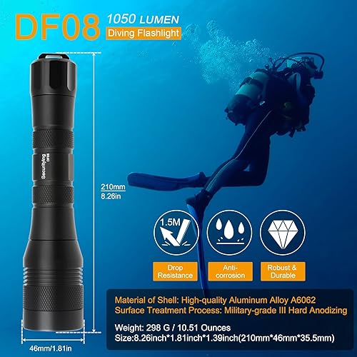 Miniatura 7 de SecurityIng linterna de buceo LED XM-L2 de 1000 lúmenes impermeable hasta 150 m lámpara LED para bucear