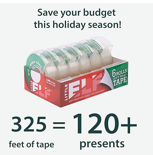 Miniatura 5 de Little ELF Cinta, 6 rollos, 34 x 650 pulgadas, transparente, cinta transparente para oficina, papel de regalo, Navidad