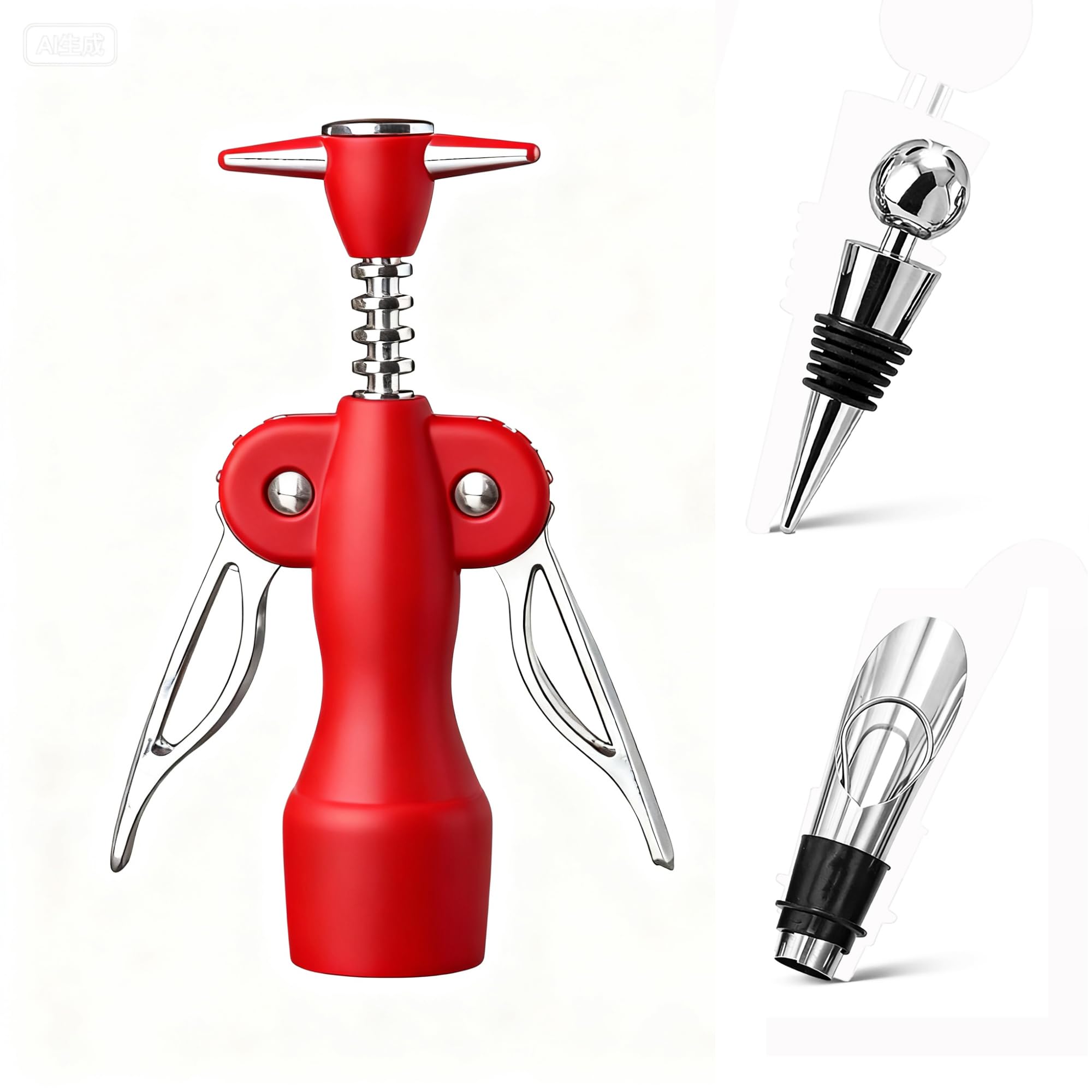 Juego de sacacorchos inspirado en la belleza con tapón de botella y aireador, diseño de doble ala (Red Beauty)
