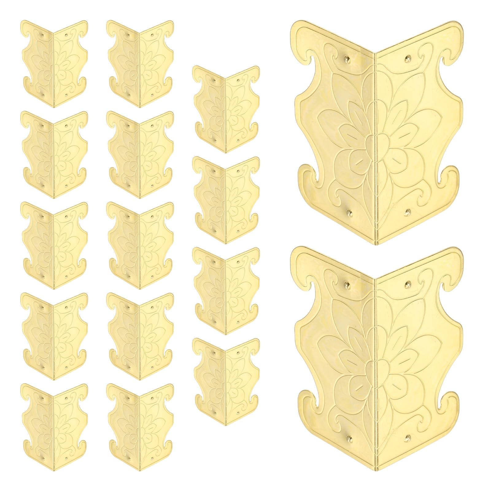 sourcing map 16 Pcs Baseboard Corner Protectors, Skirting Board Corner Protectors, Vintage Metal Corner for Furniture Table Cabinet Jewel Cases Decorative, Yellow