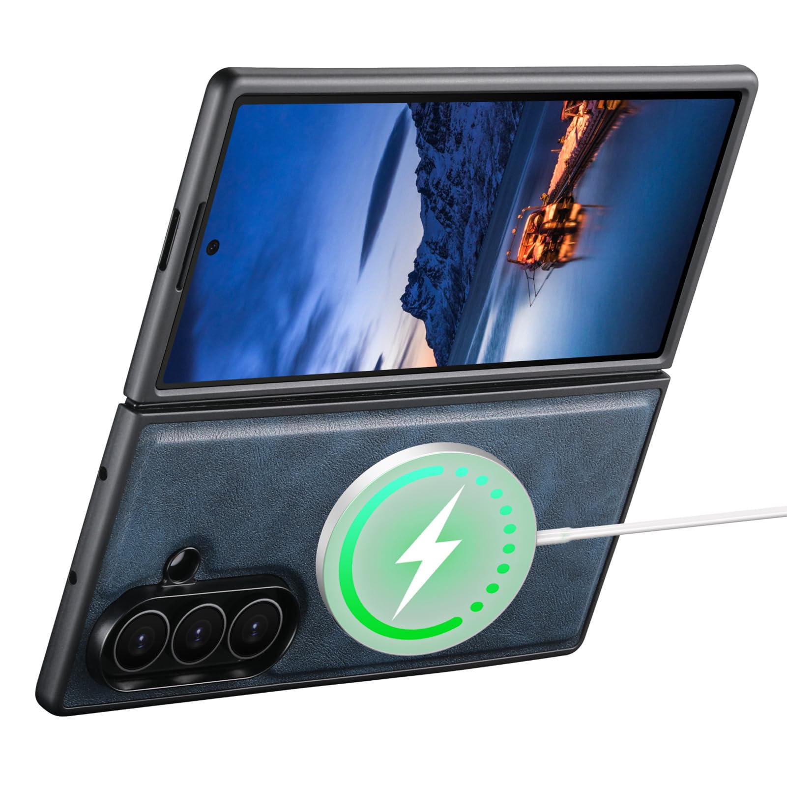 Magnetica Cover per Samsung Galaxy Z Fold 8 Ultra, Pelle Protezione | Anti-Impronte Guscio Sottile Ricarica Wireless Ultra Sottile Paraurti in TPU Morbido Caso,Nero,Fold 8 Ultra