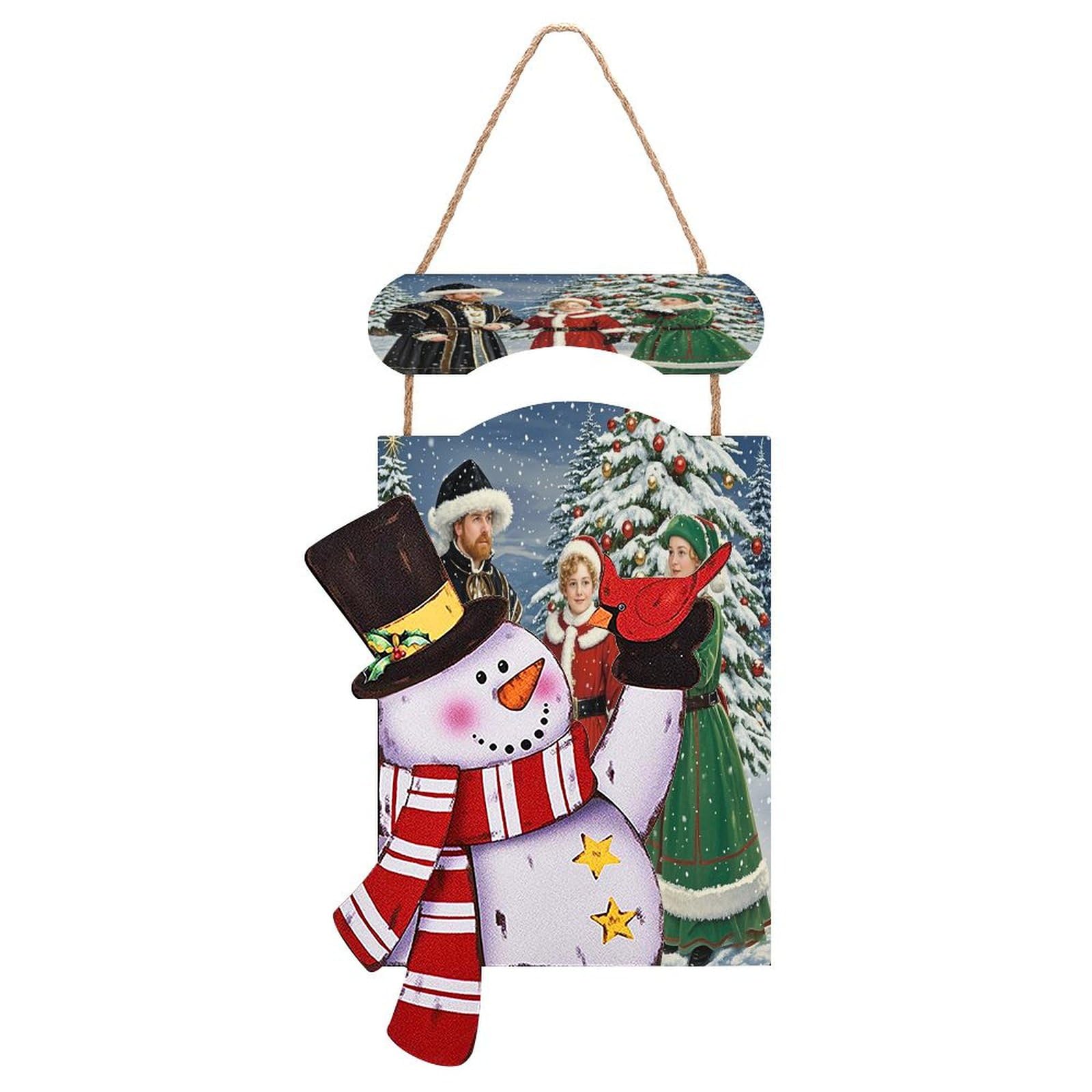 Panneau en bois bonhomme de neige déco de Noël blanche rustique