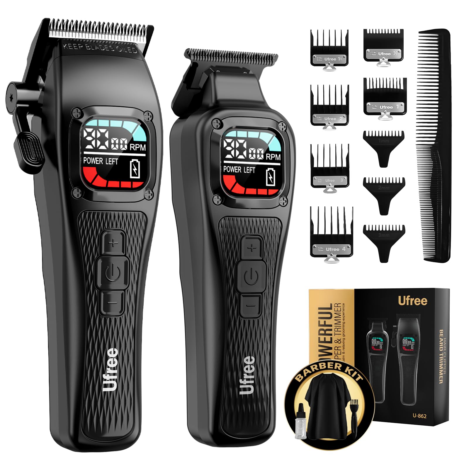 Ufree Hair Clippers for Men, 9000 RPM Brushless Motor, DLC Blades, 5 Speeds