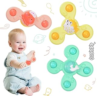 Suction Cup Spinner Toys for Baby,Baby Bath Toys Spinner Toy,Spinner Toy for Baby Attract Kids Attention,Baby Spinner Suction Toy,Bathtub Toy Dining Chairs Toys,Cartoon Spinner Toys Bath Baby Toys