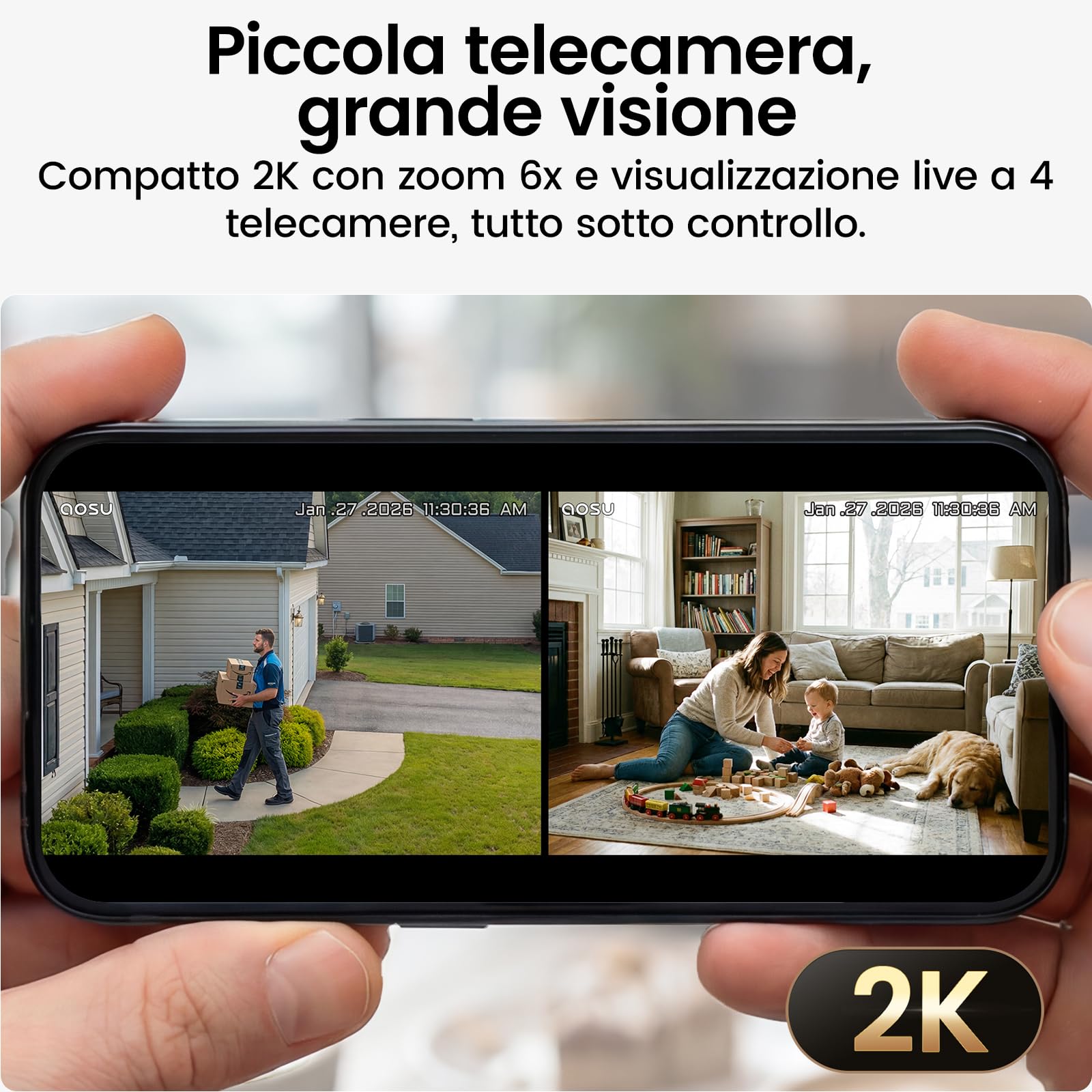 aosu Cámara de Vigilancia 2K Exterior e Interior Kit 2 Cámaras con Aosubase 2.0 Sin Suscripción 32GB Almacenamiento Local Cámara Inalámbrica Sensor PIR Alarma Luz Audio Bidireccional Visión Nocturna
