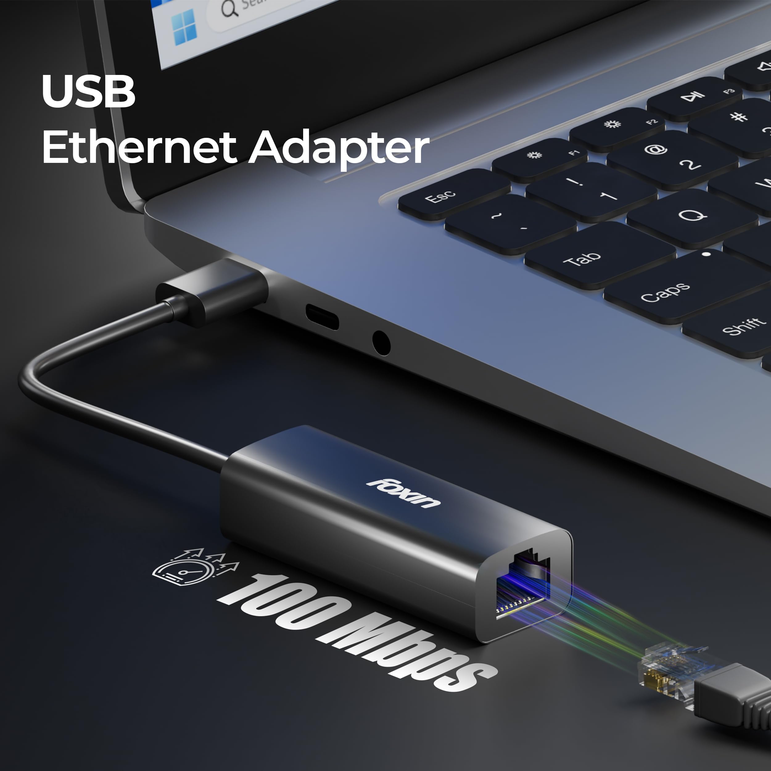 Foxin USB to LAN Ethernet Adapter, 100 Mbps Network LAN Speed, RJ45 LAN Port, 9 cm Cable, for Windows/Mac/Linux, Compatible with Laptop, Desktop, Gaming Console | FLA 100U (Black) — Amazon image 4