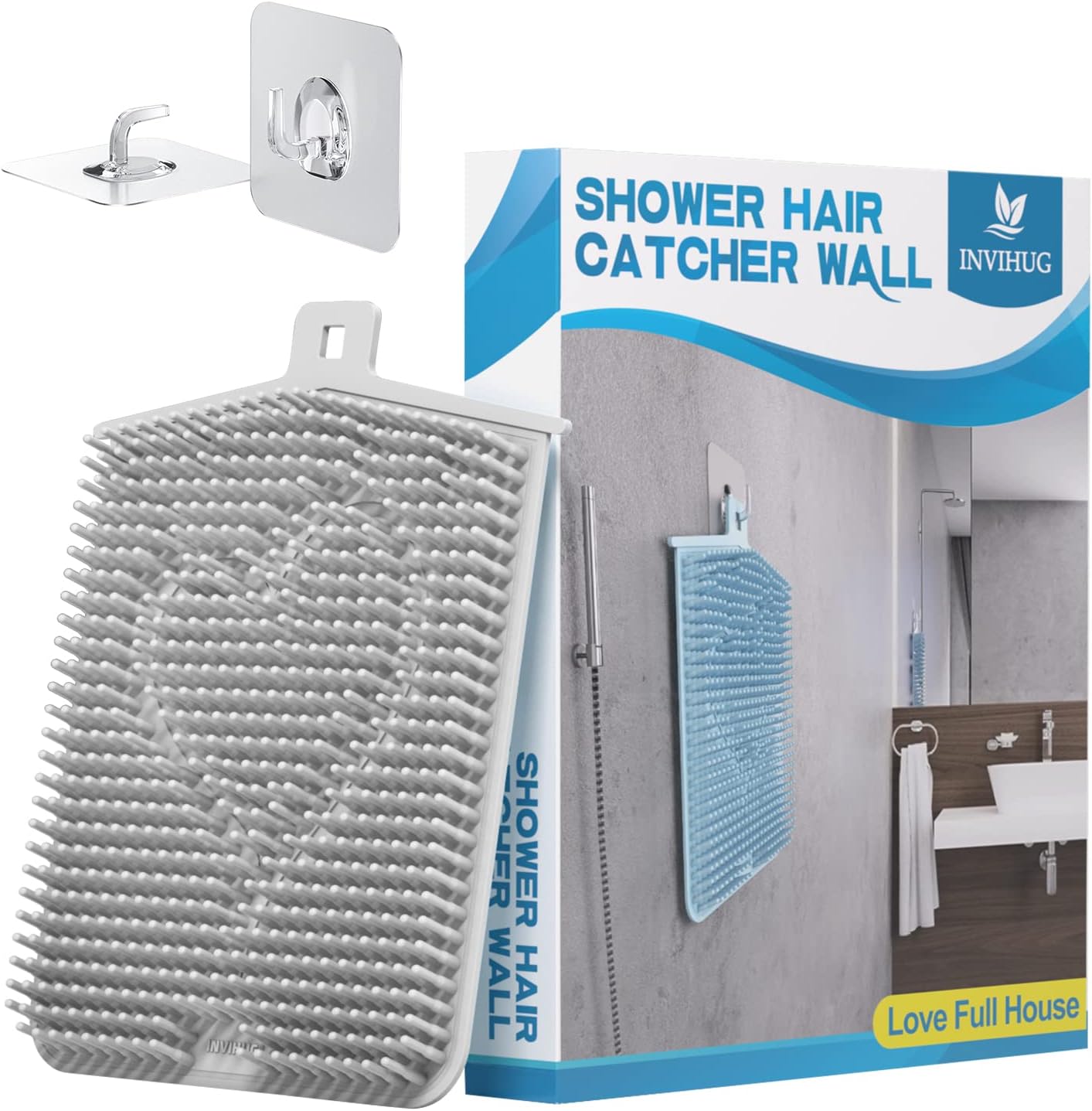 INVIHUG, Shower Hair Catcher Wall, Love Full House Hair Collector for