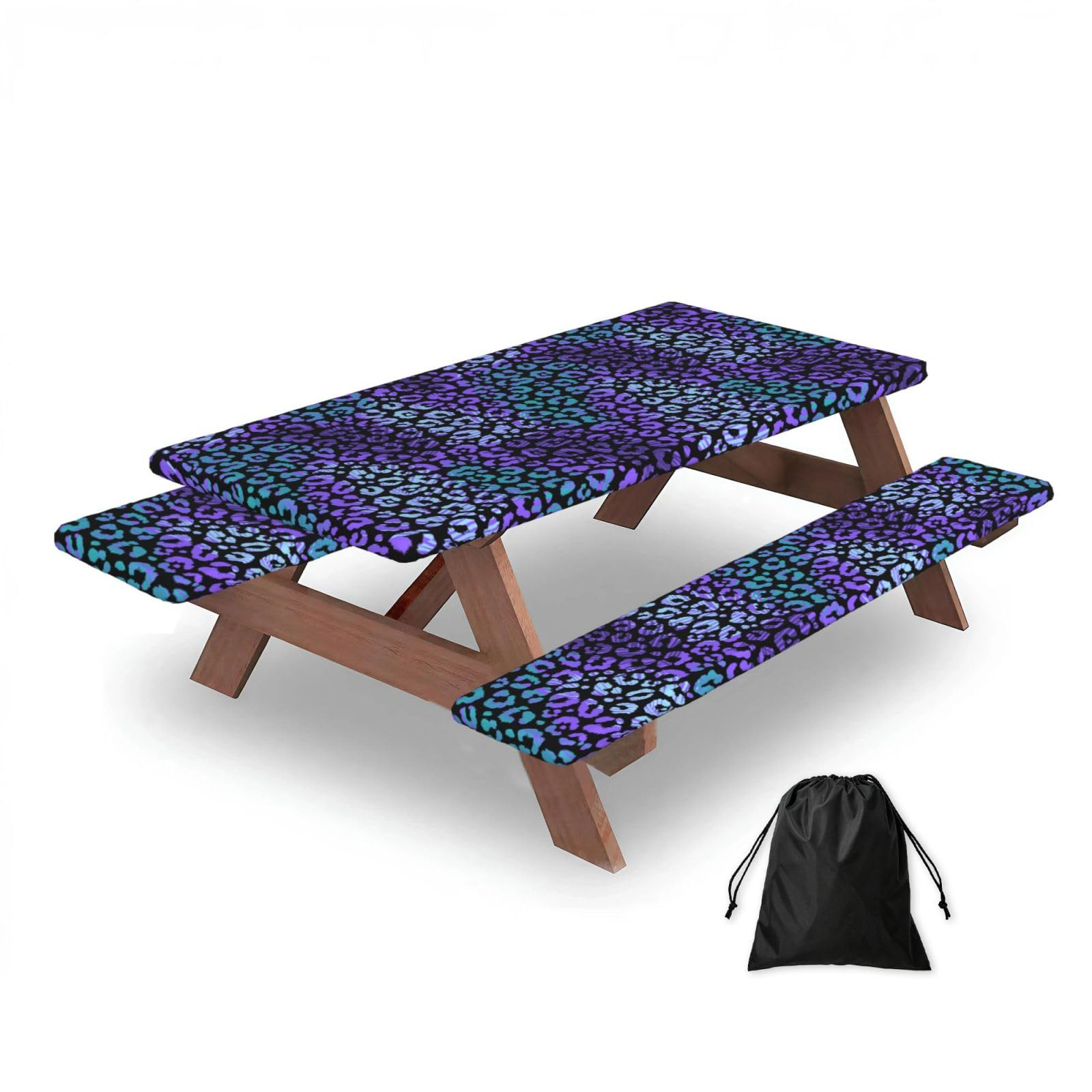 Dopklna As Picture Colorful Leopard Exotic Animal Print, Picnic Table Cover With Bench Covers -Waterproof Elastic Fitted Tablecloth For Garden Camping Patio 76X152cm