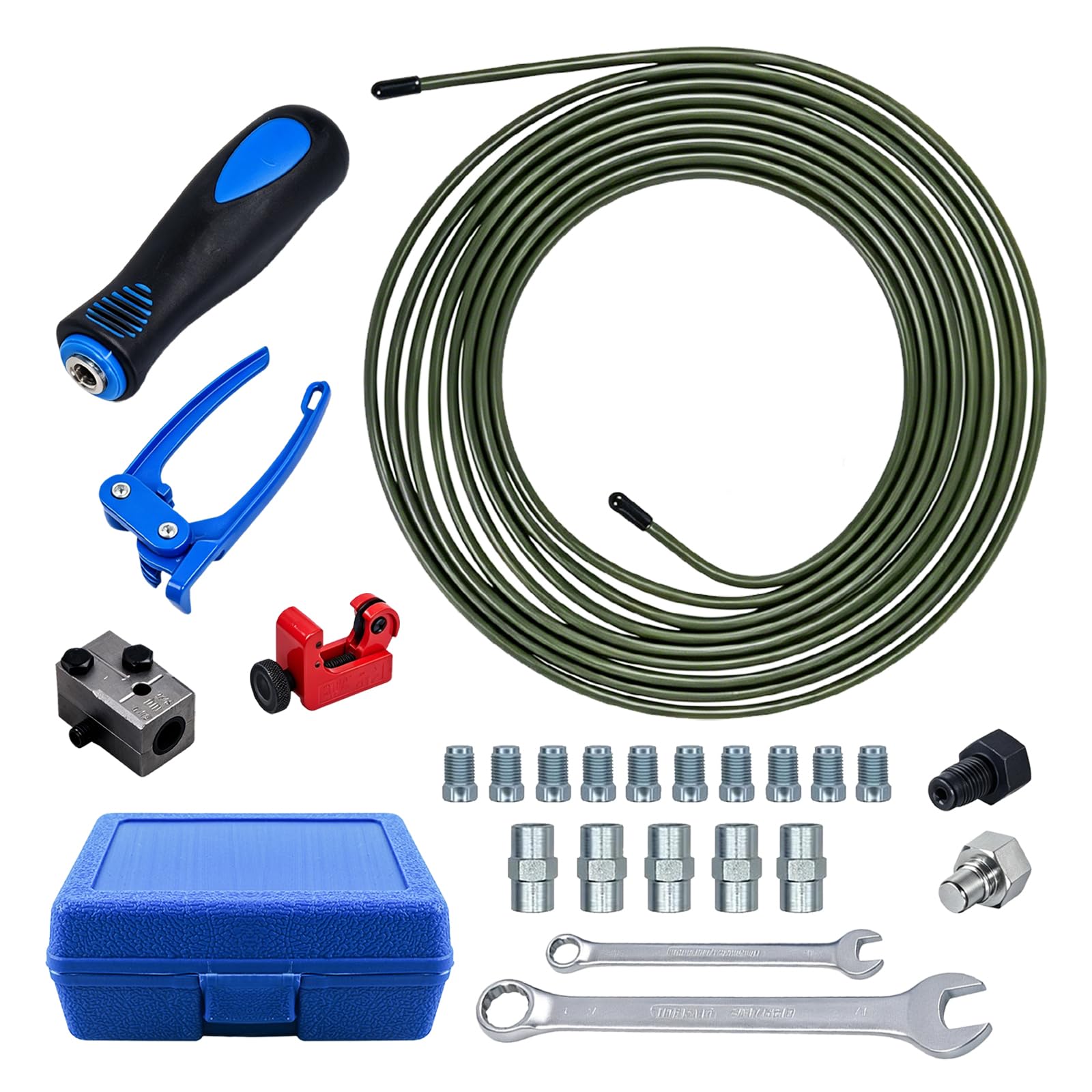 Kit de sertissage de tuyaux de Frein TECKZOON 12 pièces, Tuyau 5m 4,75mm, 10 raccords à boulons +5 raccords, Coupe-tuyaux, Pince à Plier/sertir pour Remplacement de tuyaux de Frein et hydrauliques